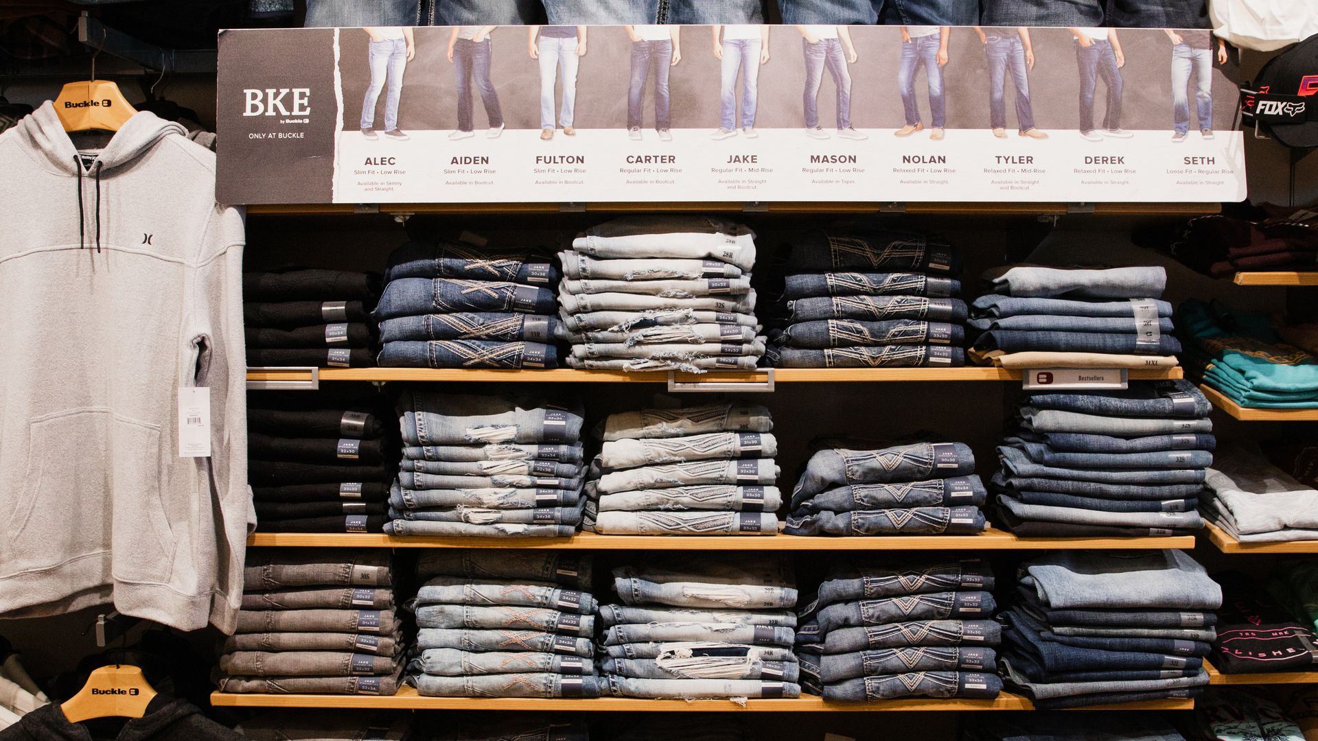 Display of jeans in a store