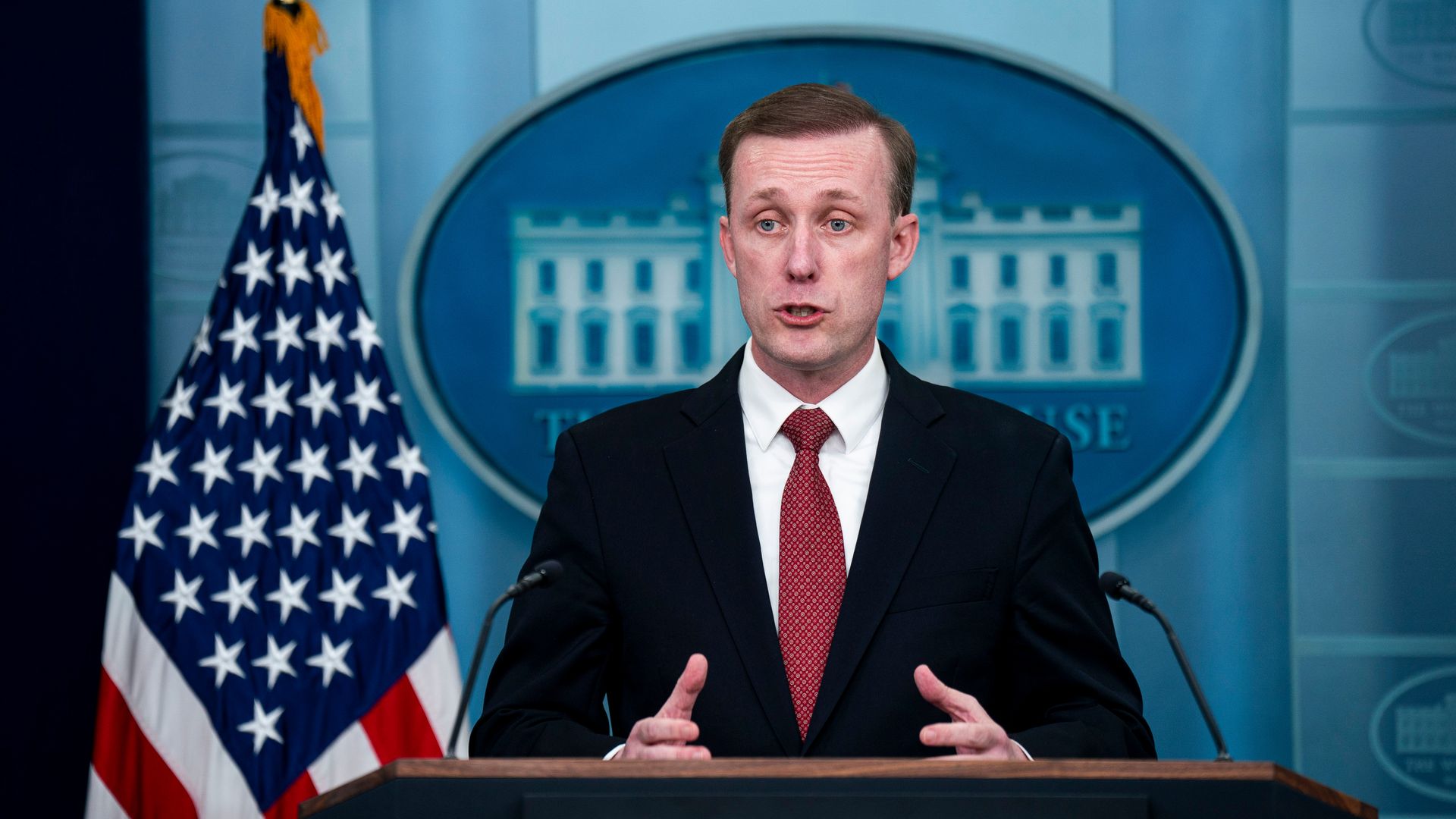 Jake Sullivan, US national security adviser, speaks during a news conference in the James S. Brady Press Briefing Room at the White House in Washington, DC, US, on Monday, March 18, 2024. 