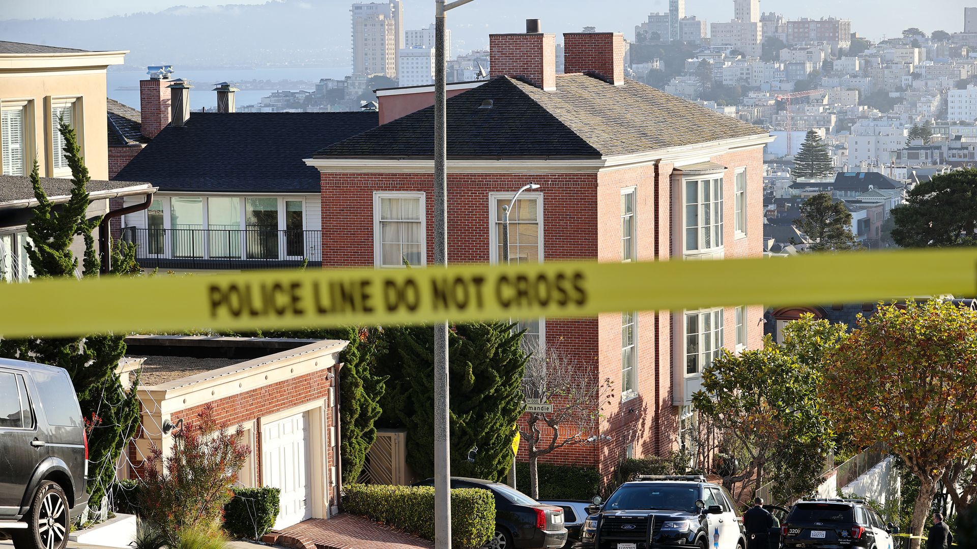 Police tape outside of the Pelosi residence following the attack