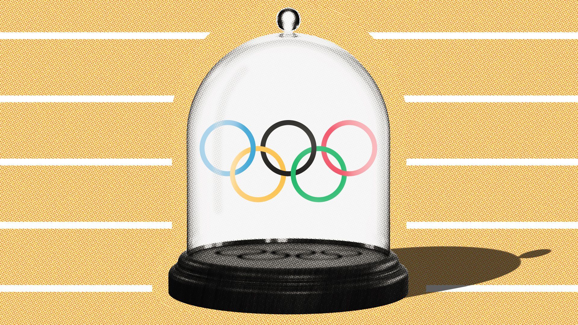 Illustration of the Olympics rings trapped in a bell jar.