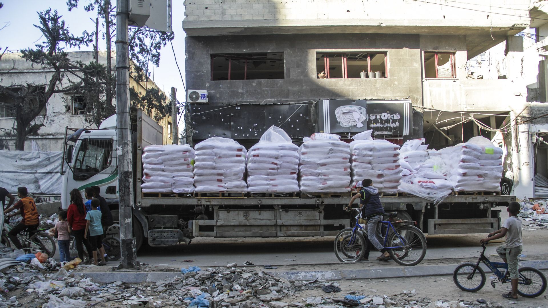 Aid trucks carrying relief supplies from Turkey arriving in Gaza City as the Israeli attacks continue in Gaza City, Gaza on Thursday. Photo: Mahmoud Issa/Anadolu via Getty Images