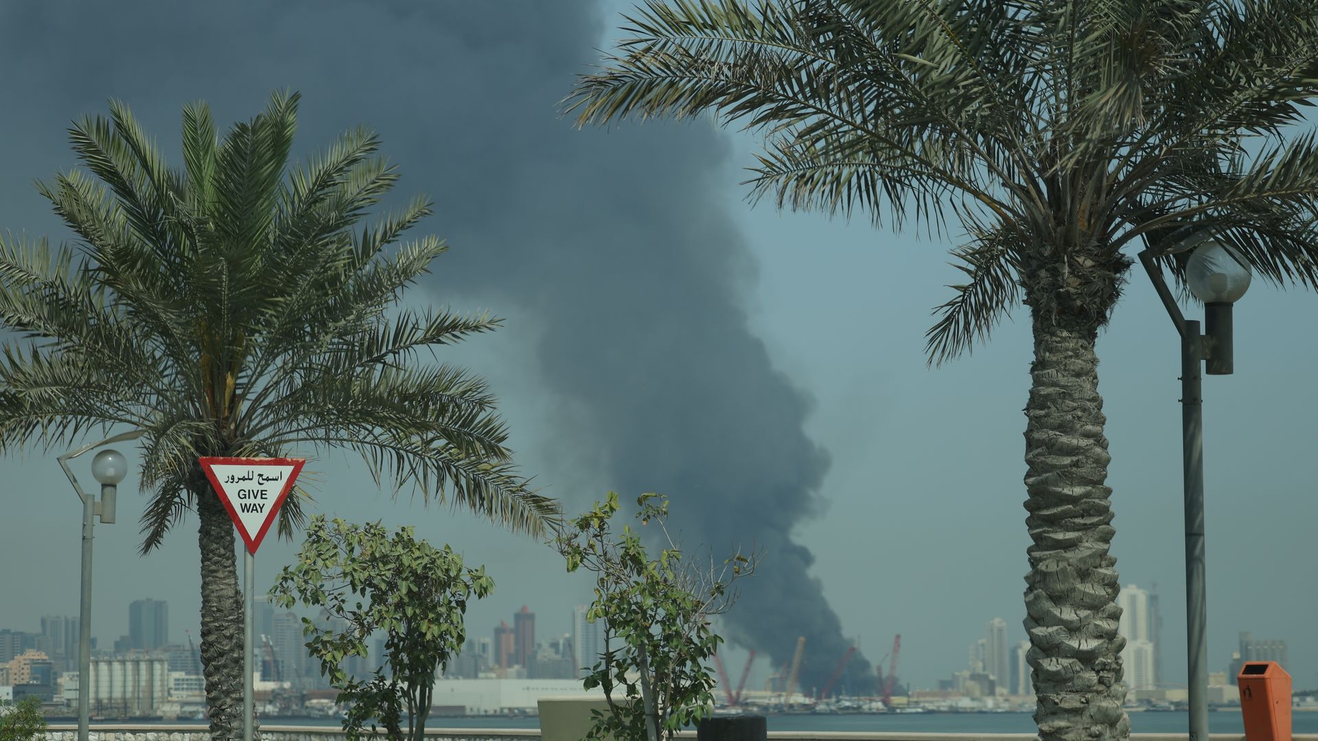 Smoke rises in Bahrain after Iran launched retaliatory missiles at a U.S. Navy headquarters following U.S.-Israel operation. Photo: Anadolu via Getty Images