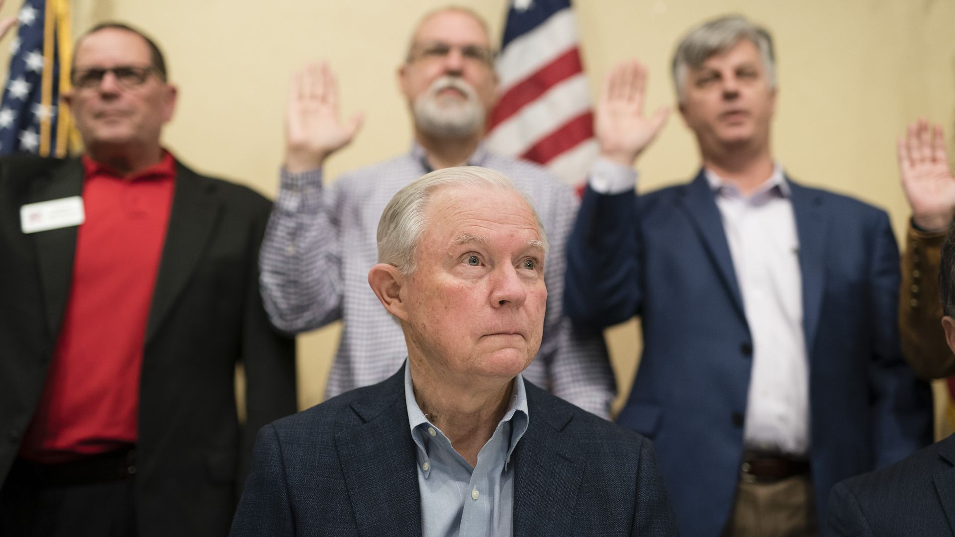  Former Attorney General Jeff Sessions is seen during a meeting of local Republicans at the Vestavia Hills Public Library on Saturday, January 11, 2020 in Vestavia Hills, AL.