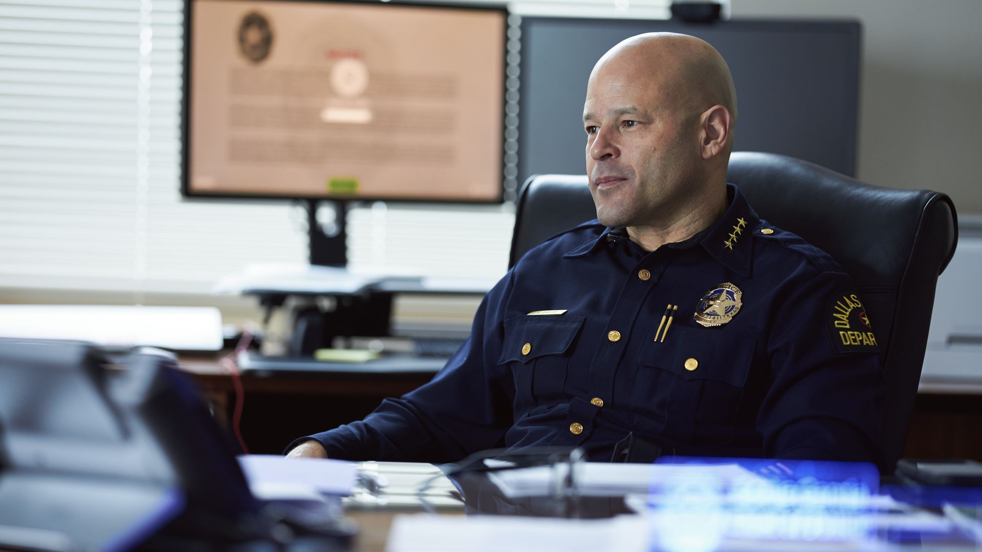 Dallas Police Chief Eddie Garcia sits in his office