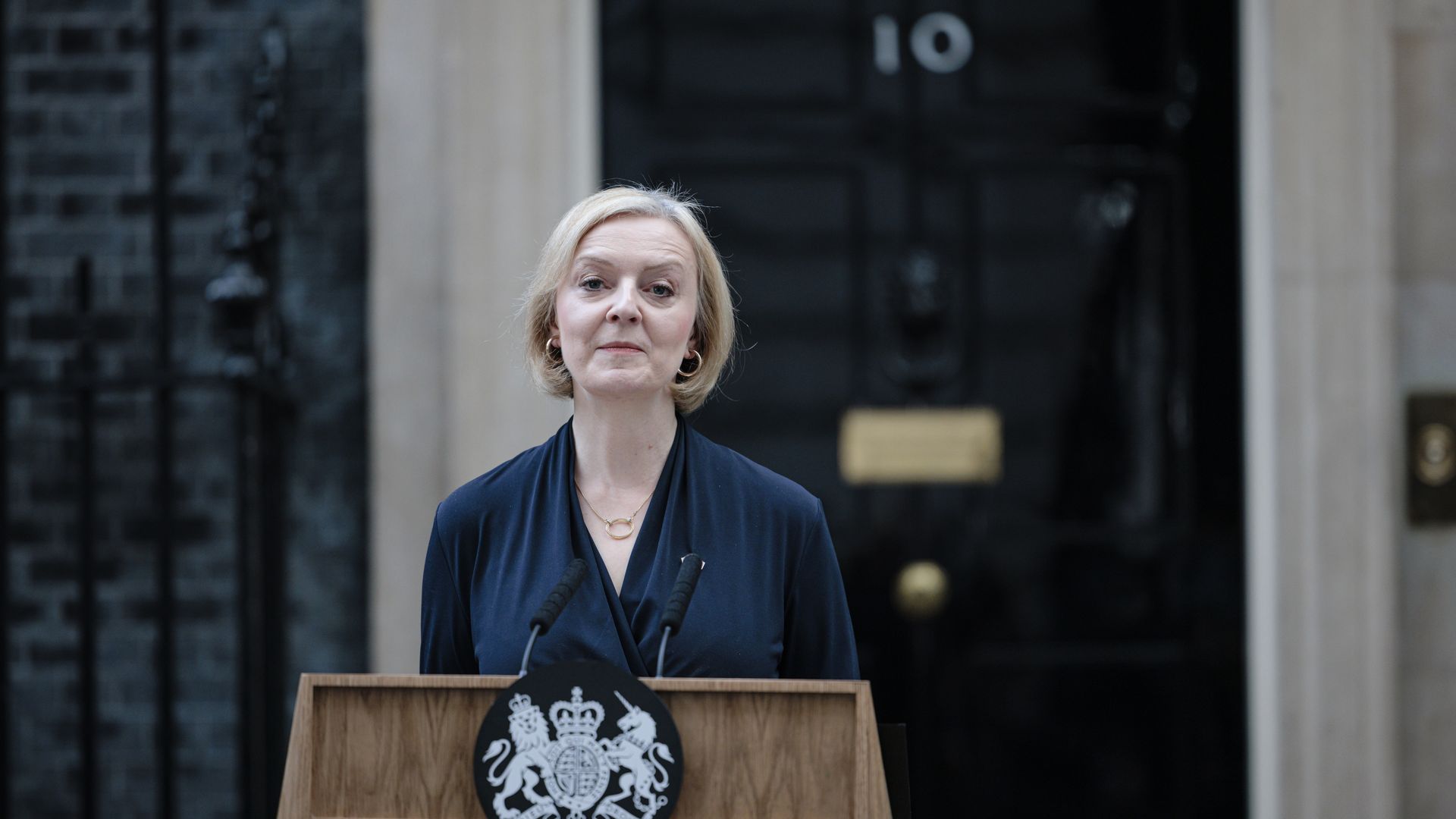 Liz Truss delivers her resignation speech at Downing Street on Thursday.