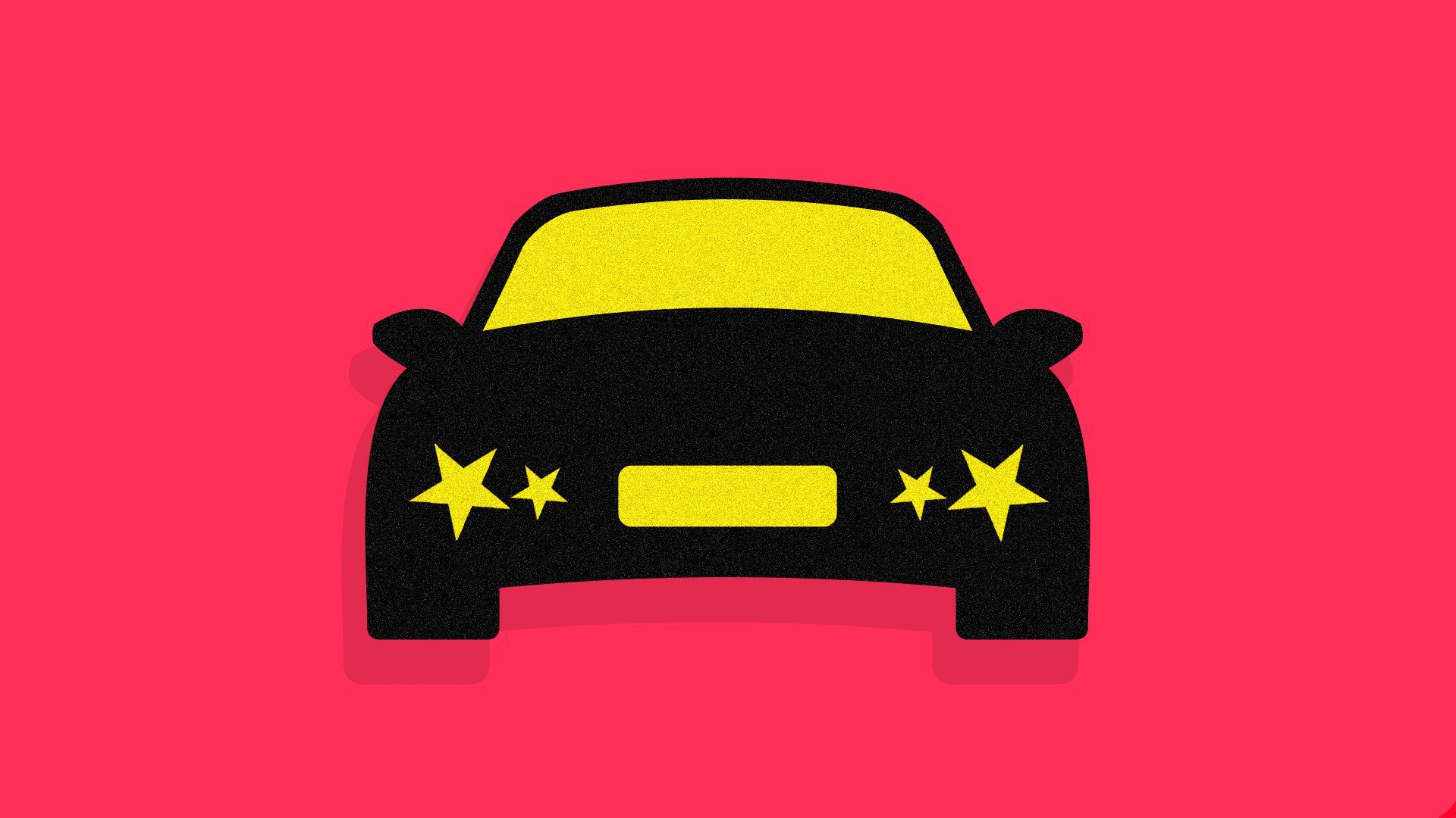 Illo of a car with stars as its headlights and a red background representing China