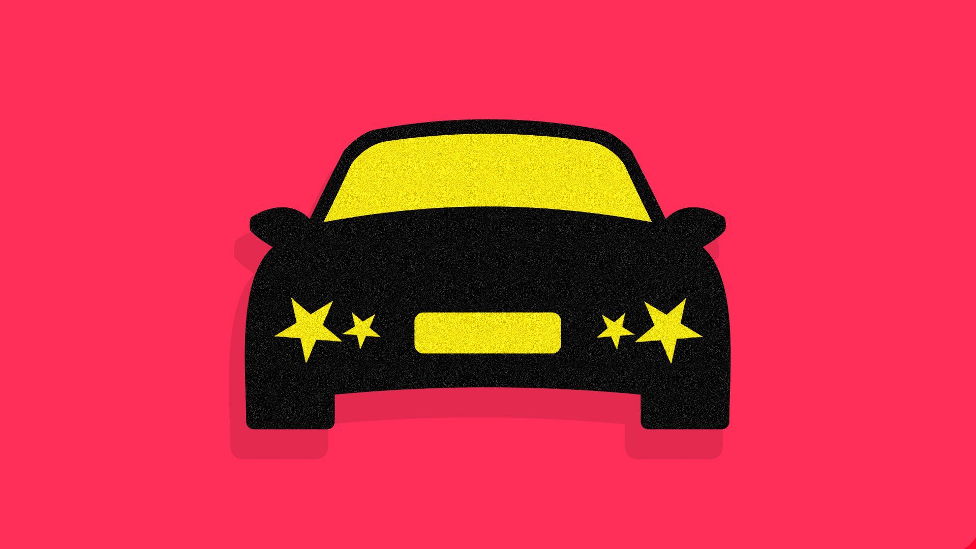 Illo of a car with stars as its headlights and a red background representing China