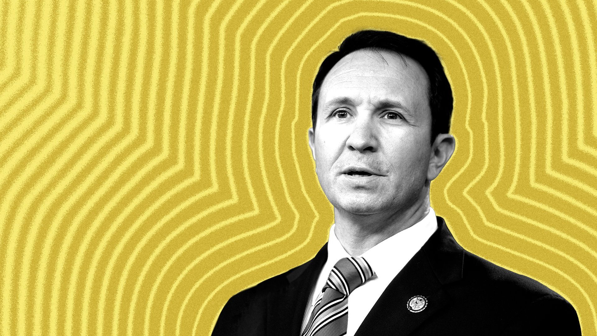 Photo illustration of Louisiana Governor-elect Jeff Landry with lines radiating from him.