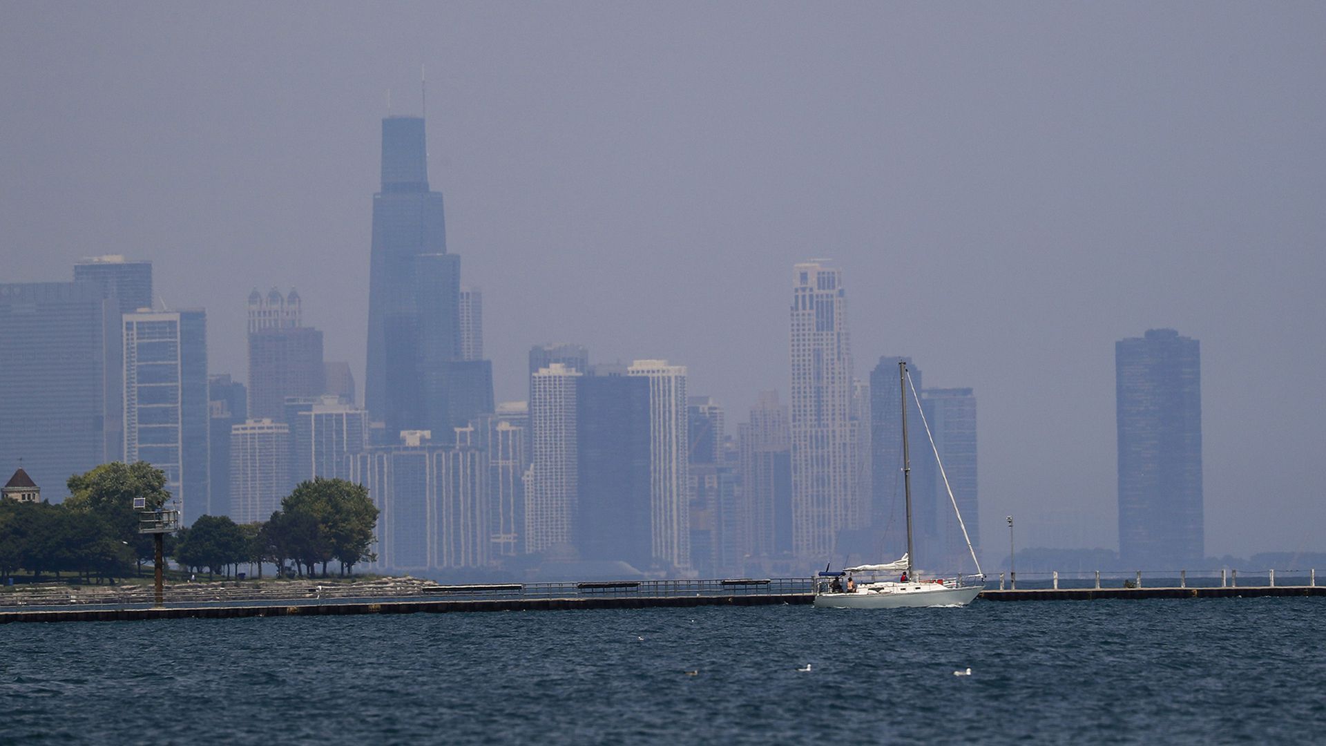 The Chicago skyline covered in haze
