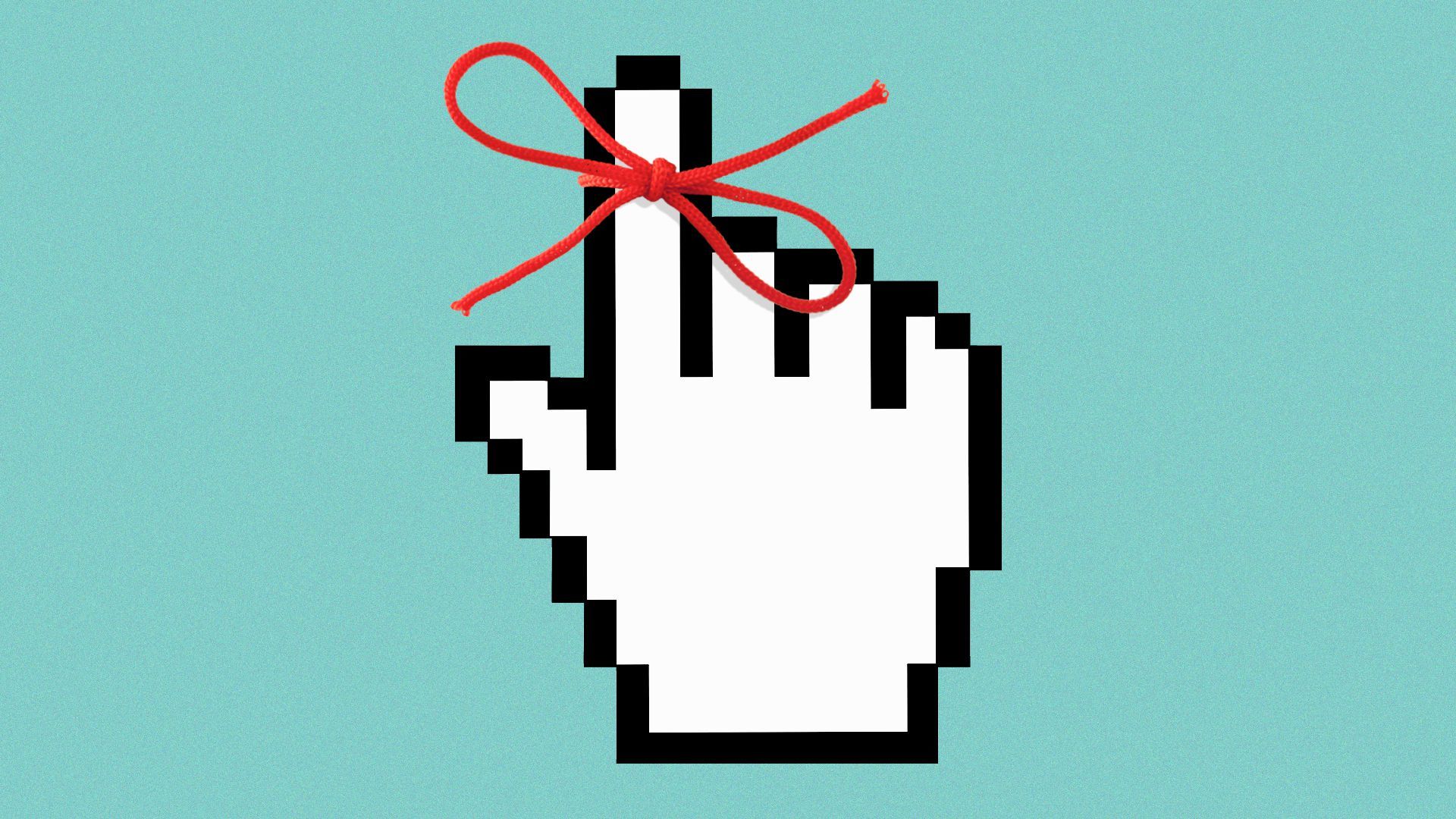 Illustration of a hand cursor with a string tied around the index finger.