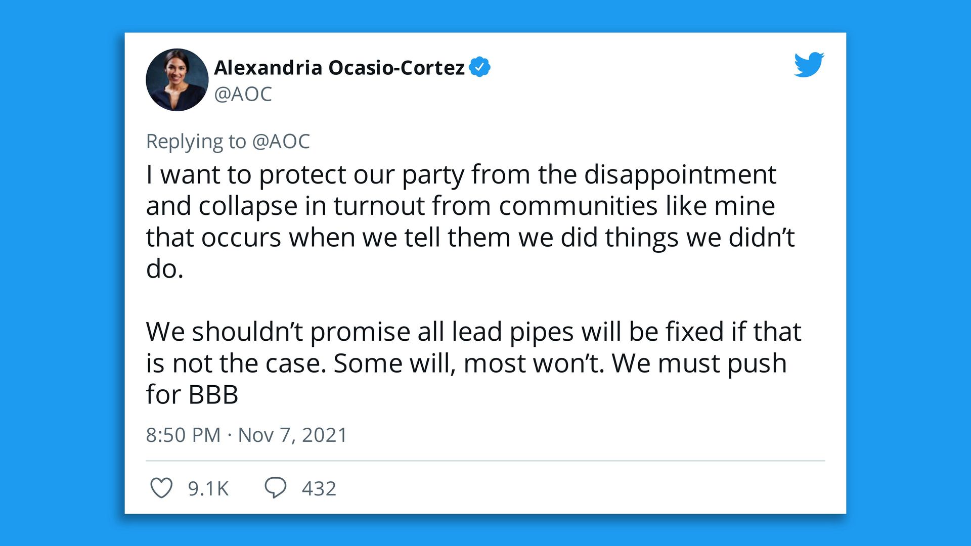 A screenshot shows a tweet from Rep. Alexandria Ocasio-Cortez.