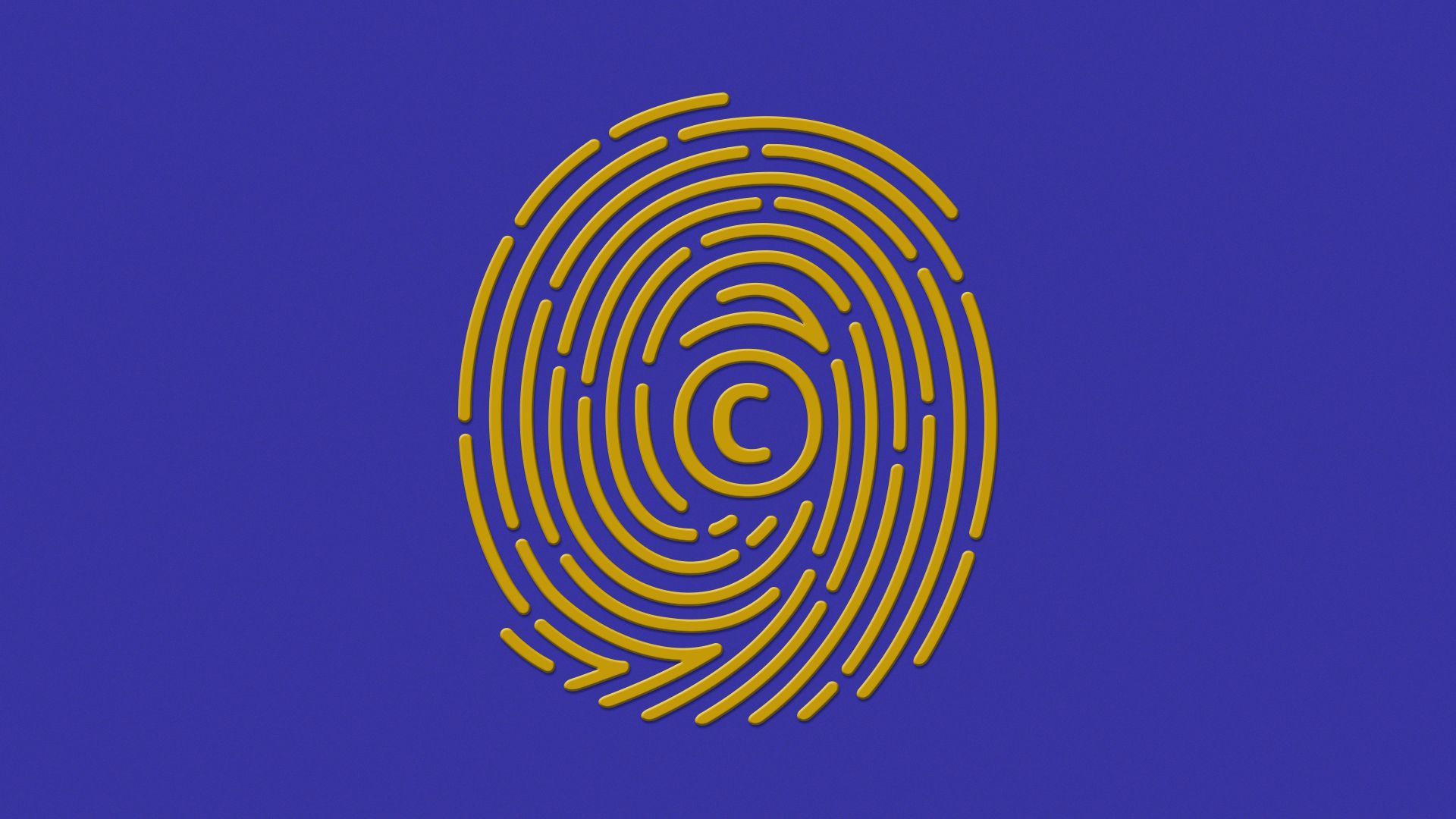 Illustration of a fingerprint with a copyright symbol in the middle of it.