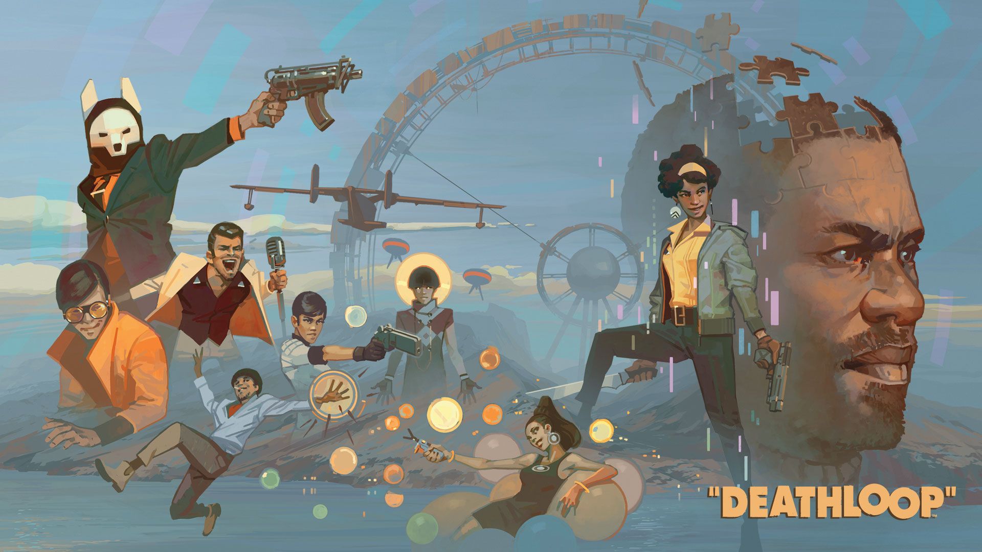 A tableau of characters from the action game Deathloop