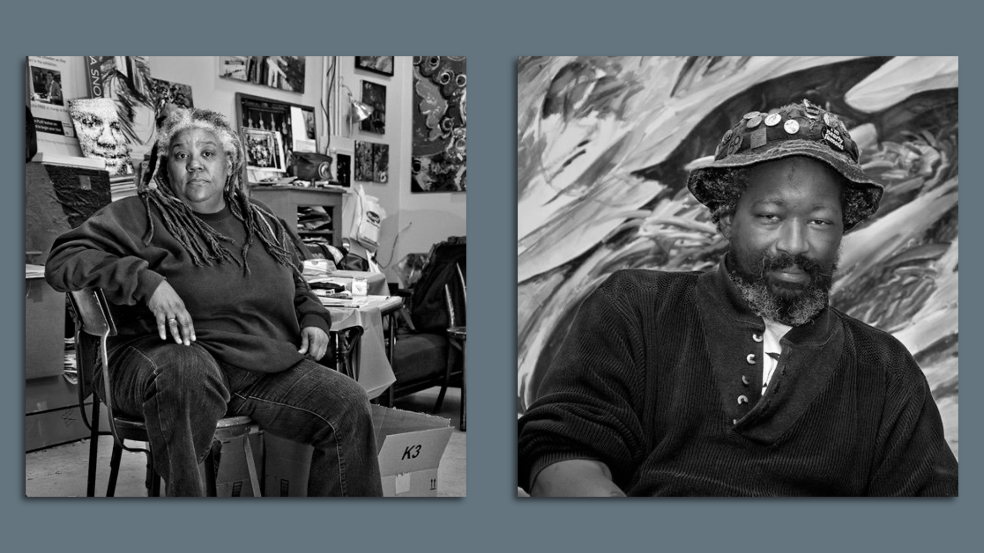 Two black and white portrait photographs.