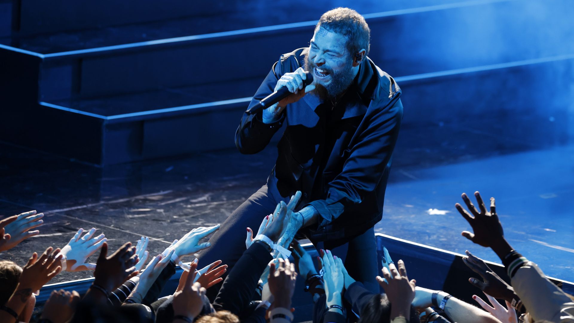Post Malone performs on stage before the NBA All-Star Game as part of 2023 NBA All Star Weekend. 