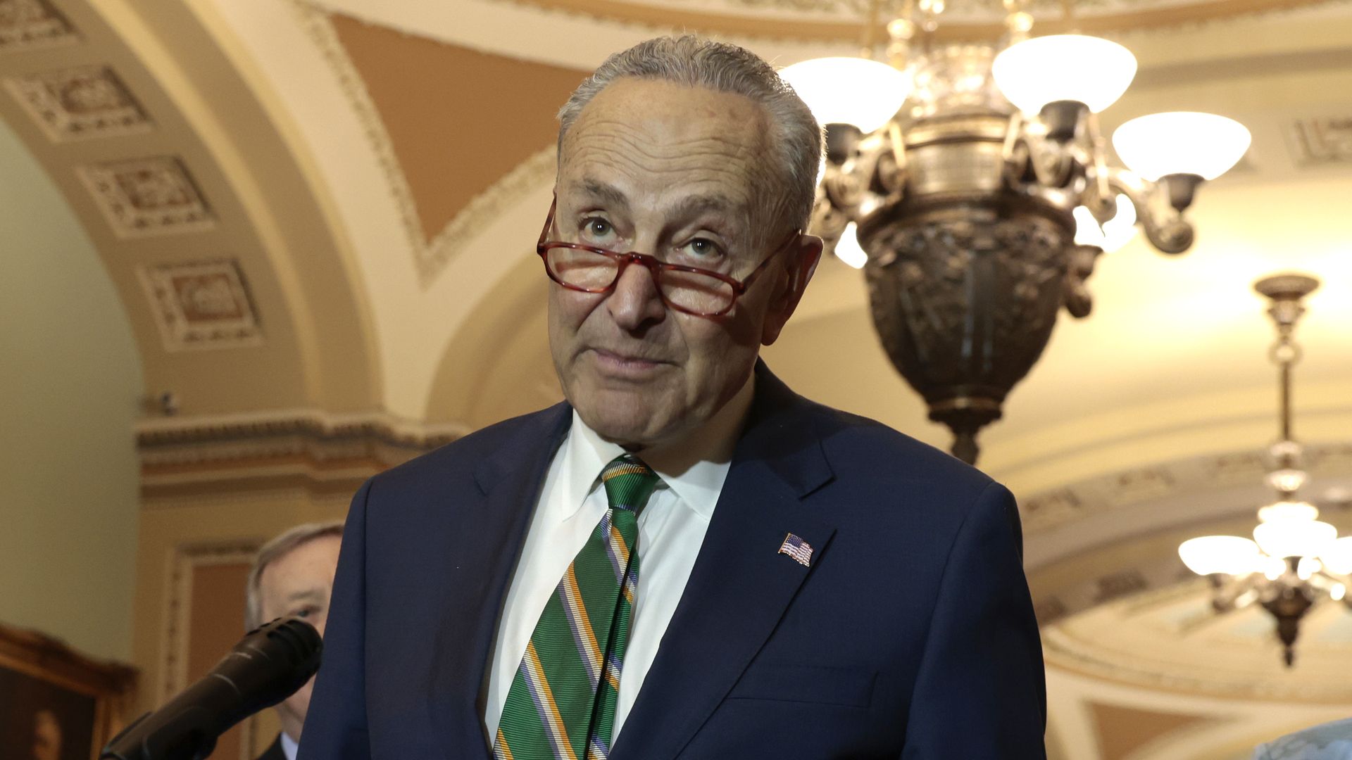 Senate Majority Leader Chuck Schumer (D-NY) speaks at a news conference on Capitol Hill on April 5.