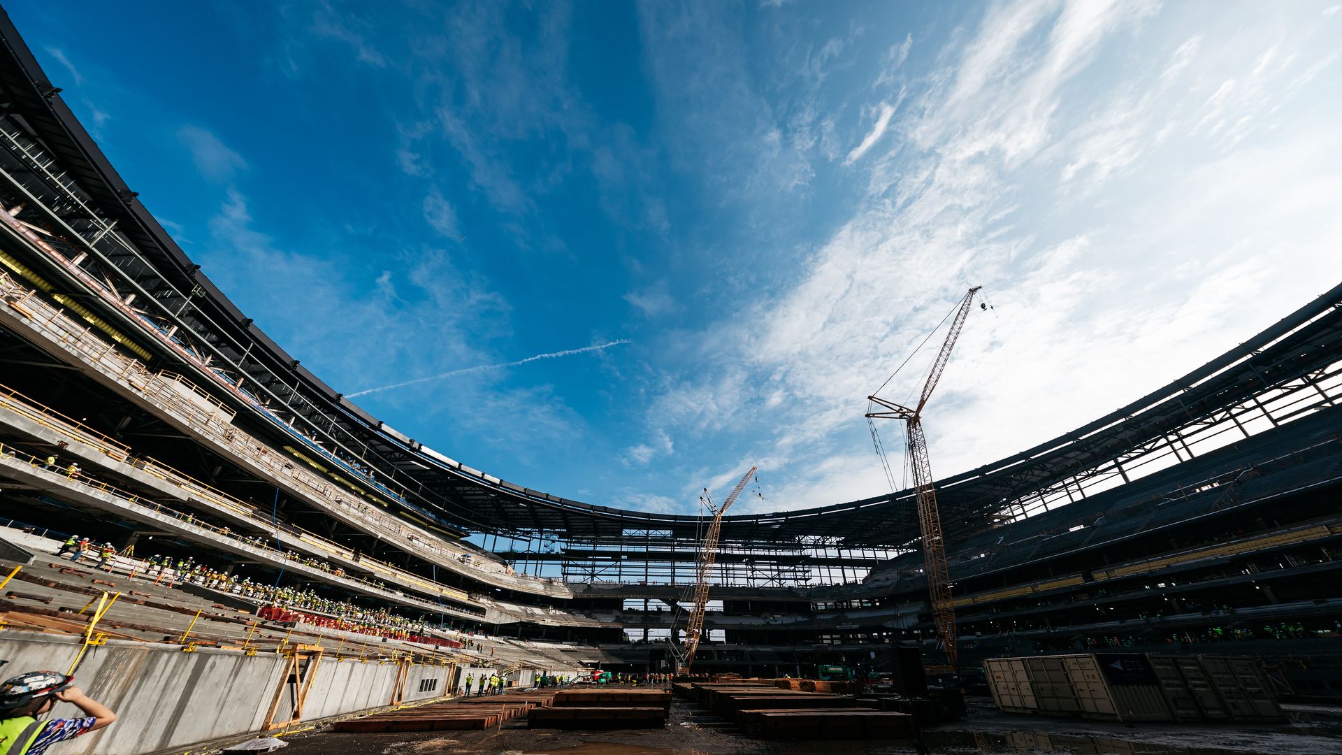 An interior view of new Nissan Stadium's construction.