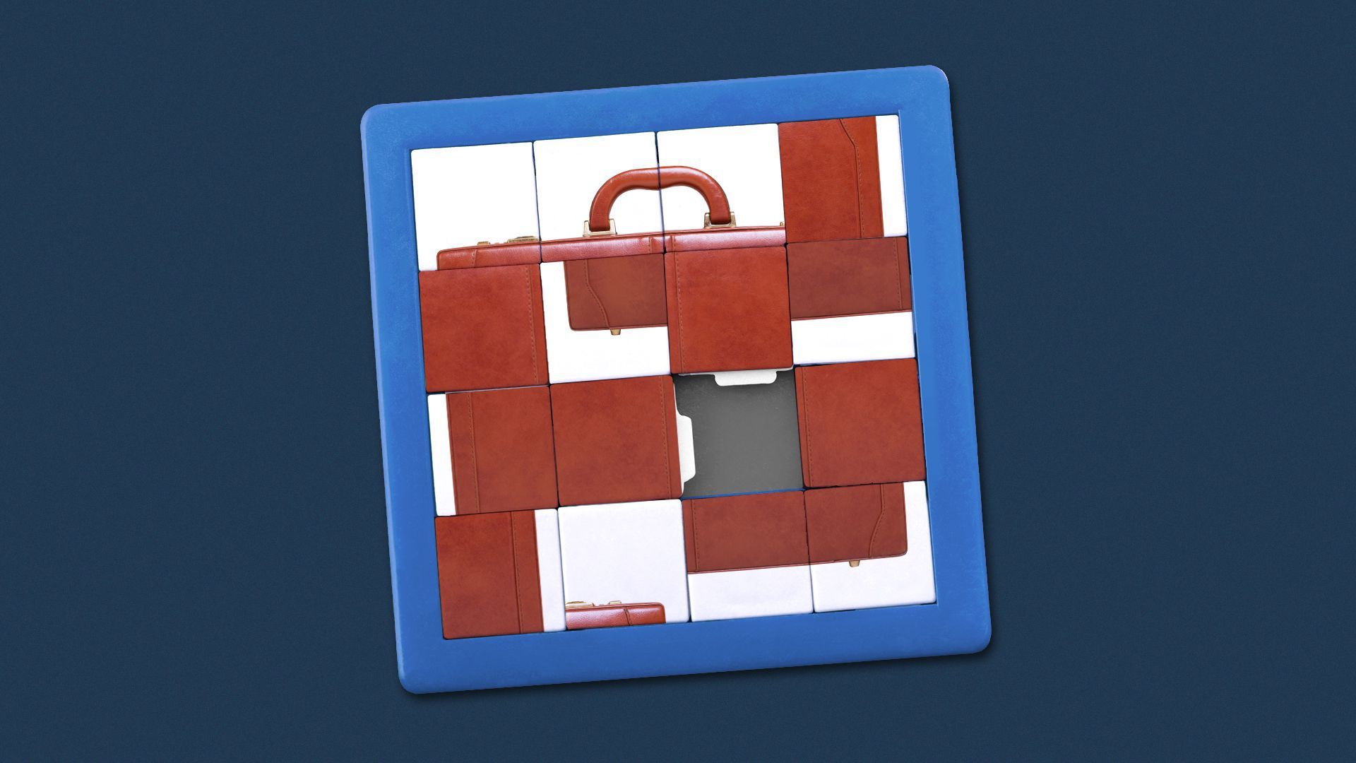 Illustration of a sliding puzzle of a briefcase.