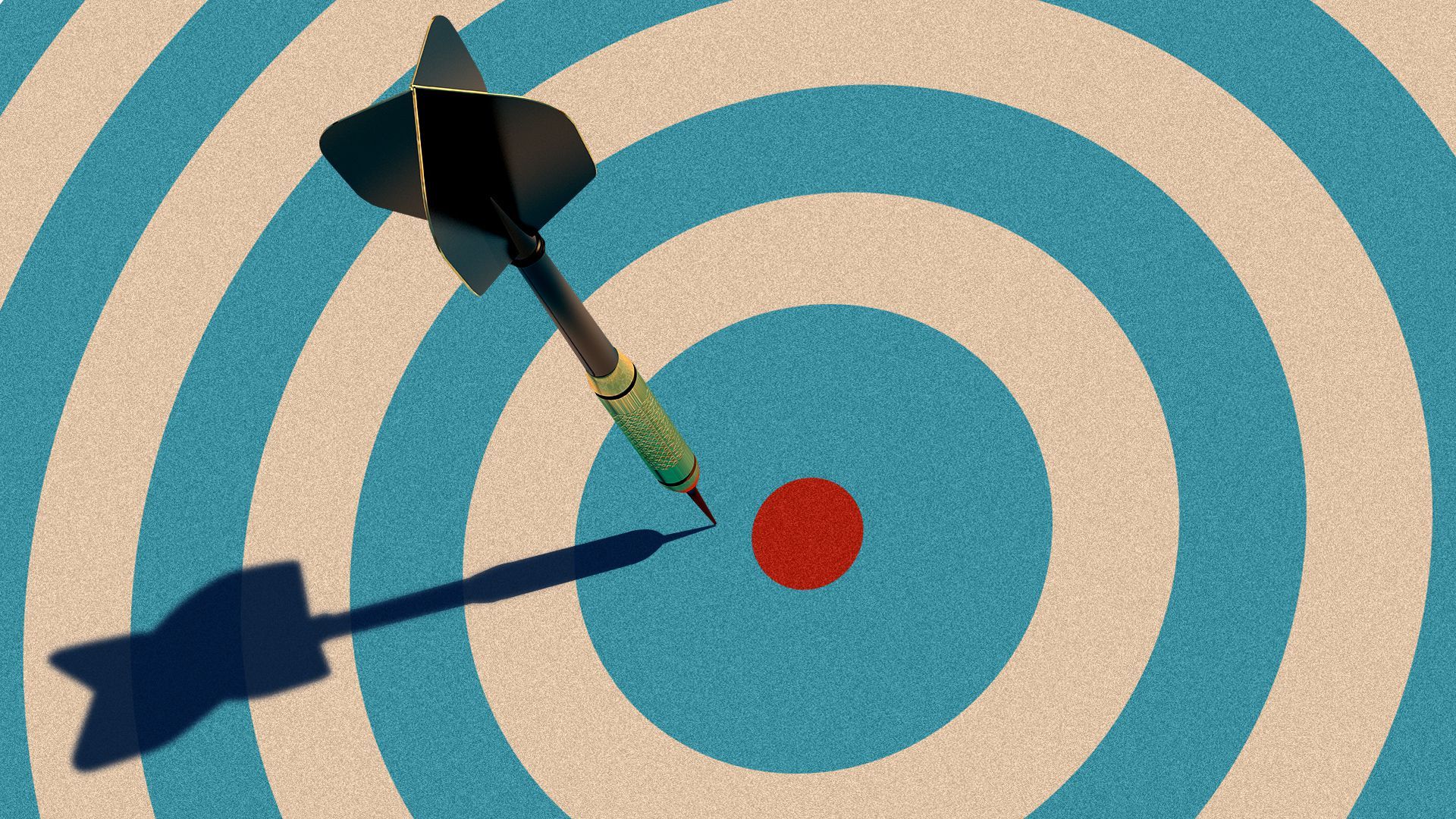 Illustration of a dart on a dartboard that's slightly off center. 