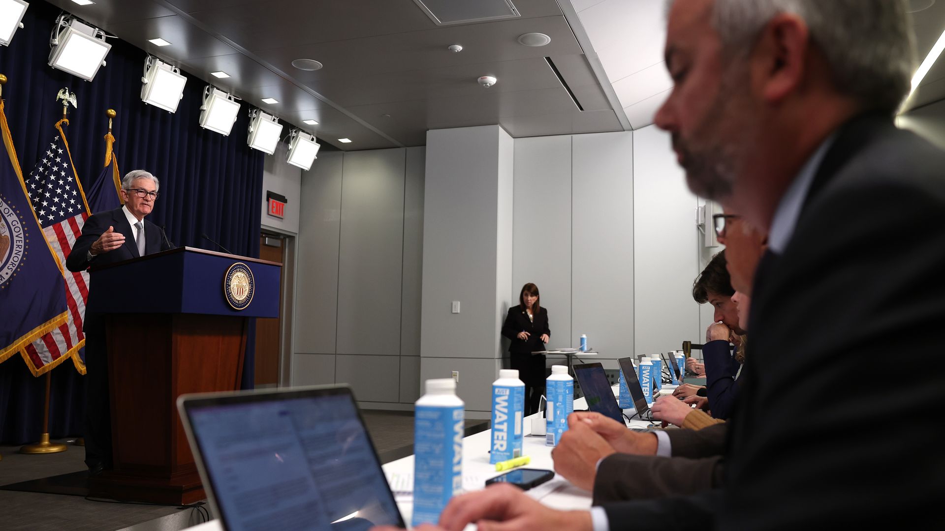 Federal Reserve chair Jerome Powell at a press conference