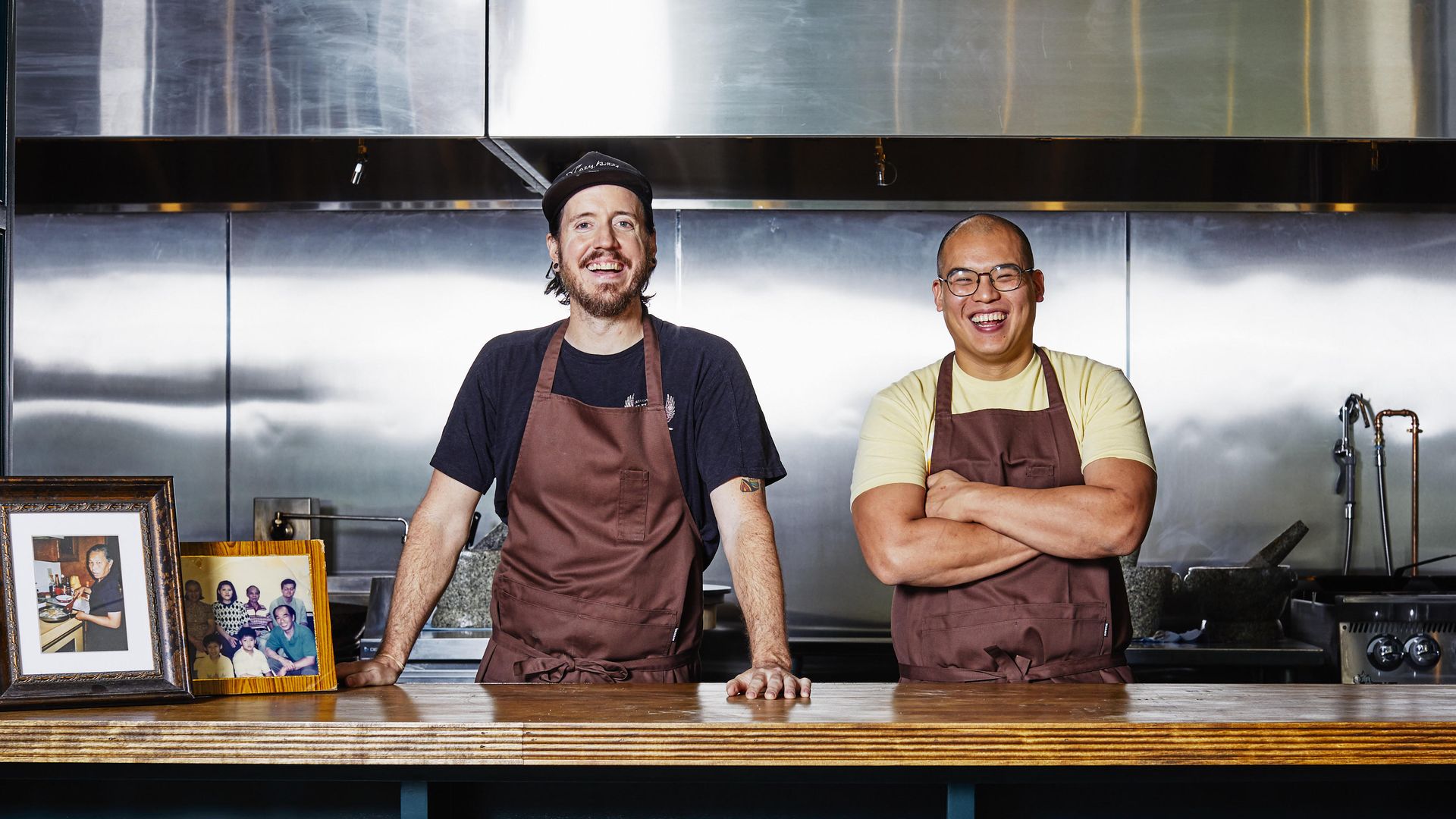 Talat Market chefs Parnass Savang (R) and Rod Lassiter.