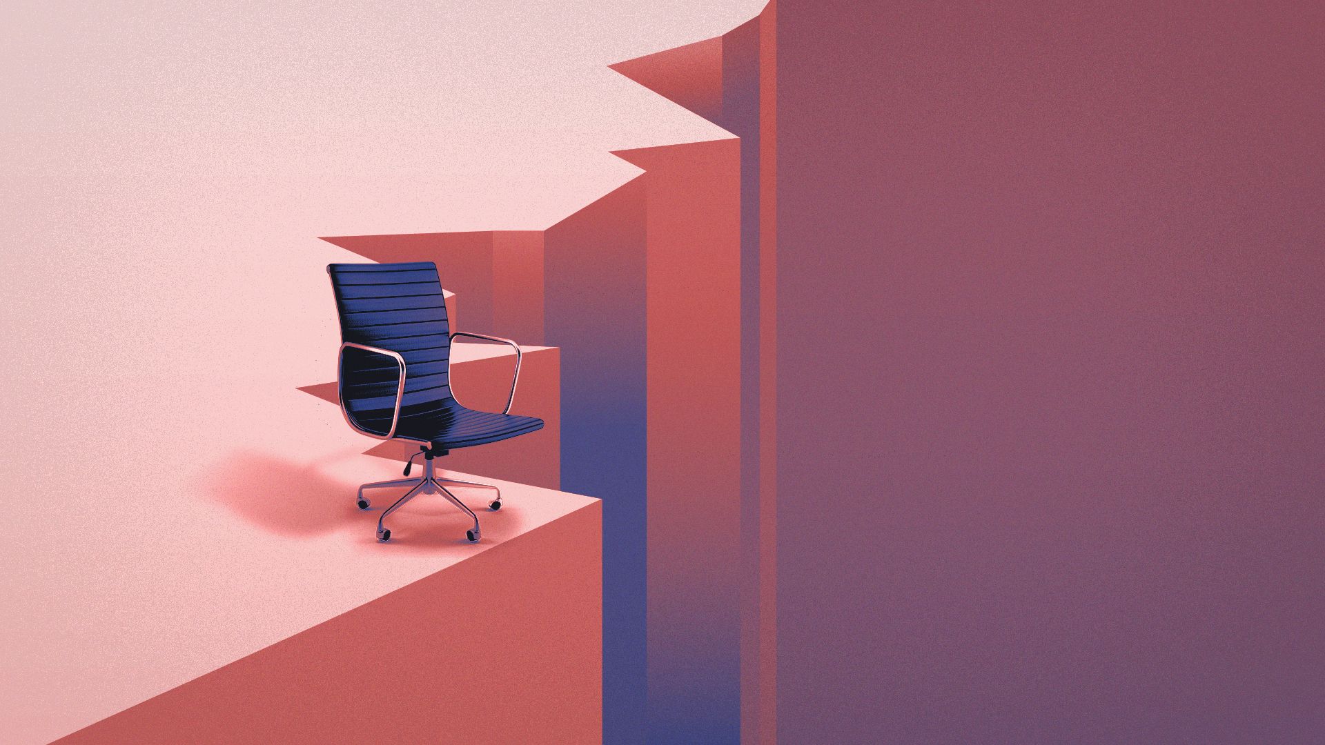 Illustration of a office chair sitting on top of a tall cliff.