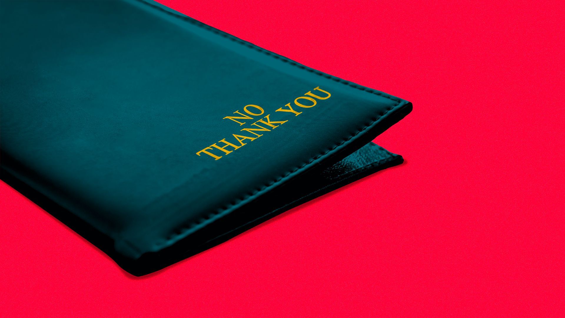Illustration of a restaurant bill holder with the words "no thank you" on it.
