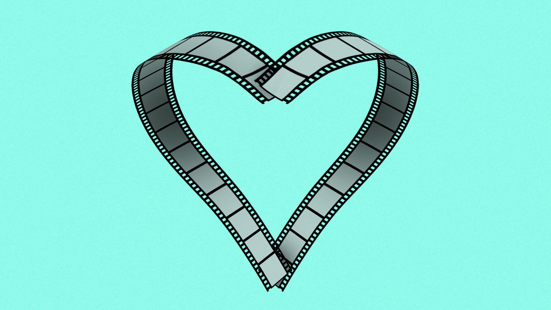 Illustration of film reel strips in the shape of a heart.