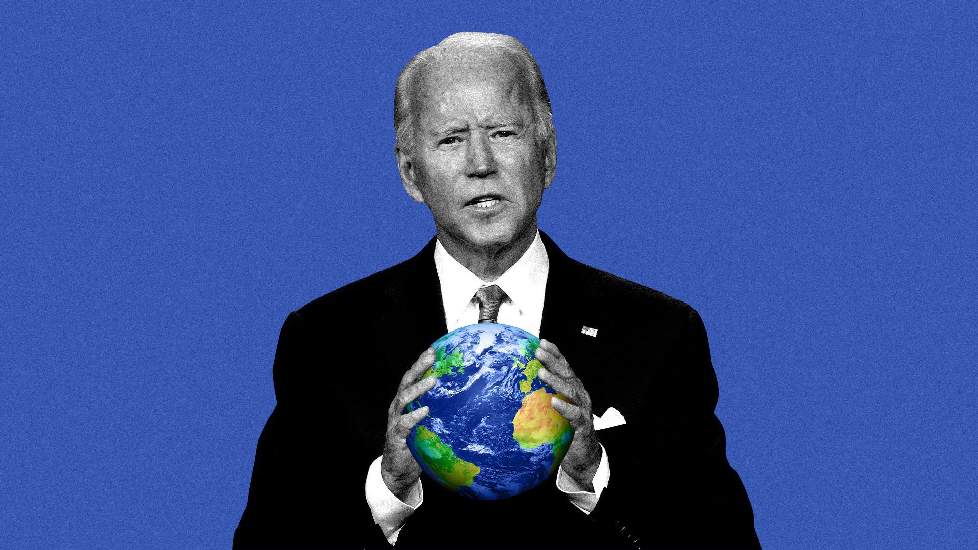 Illustration of Biden holding Earth.