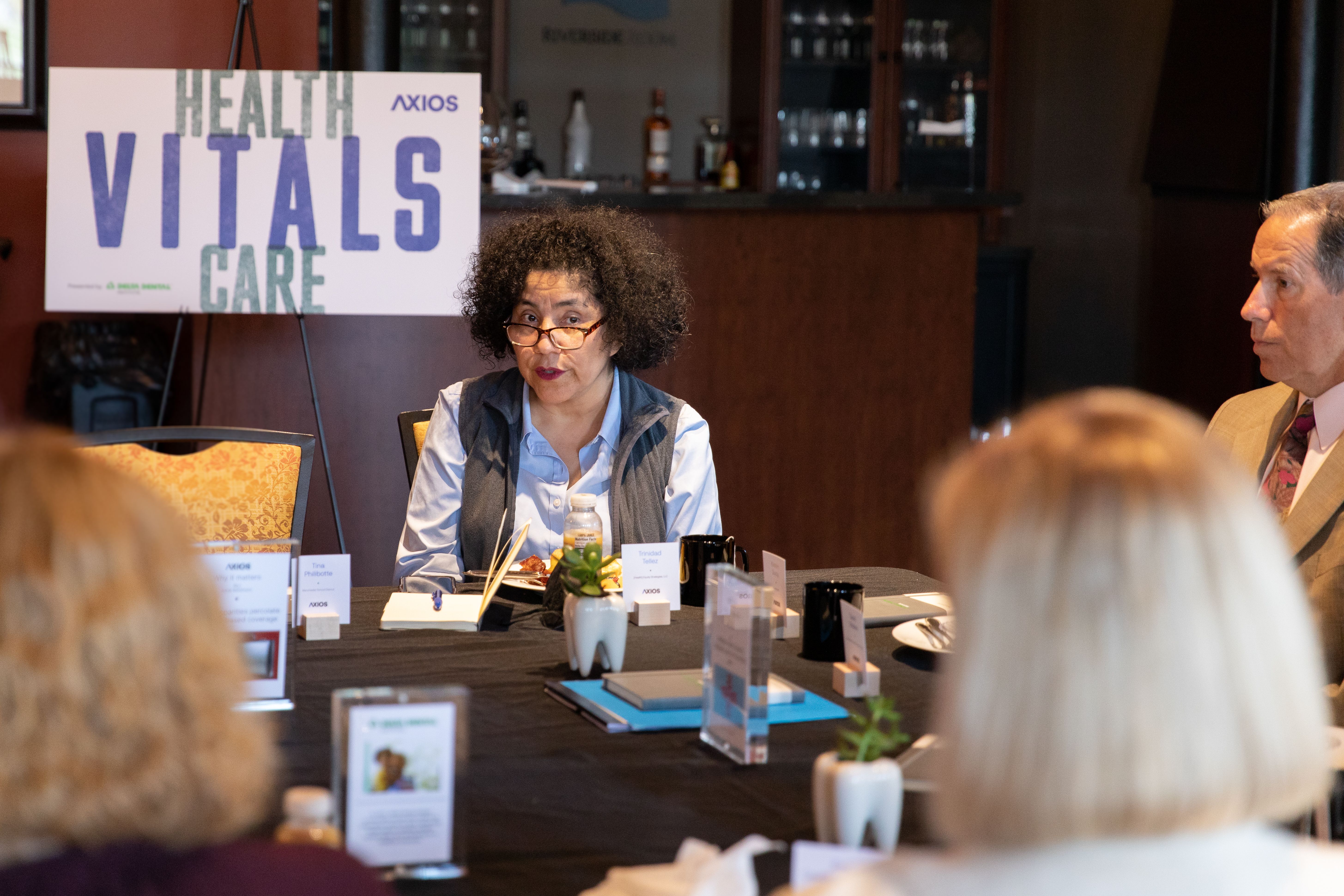 Dr. Trinidad Tellez speaking to the Axios roundtable group.