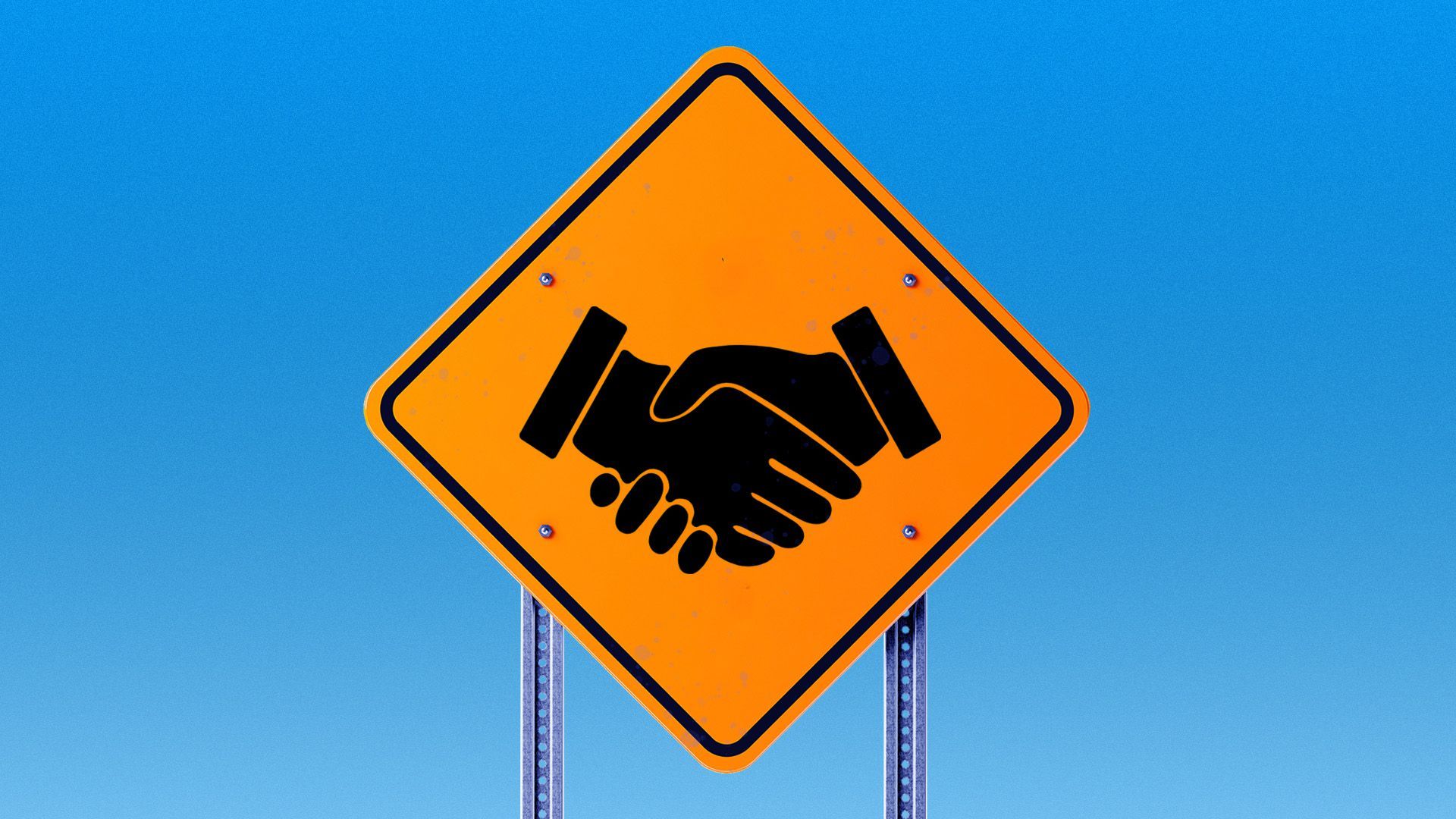 Illustration of a road sign with shaking hands on it