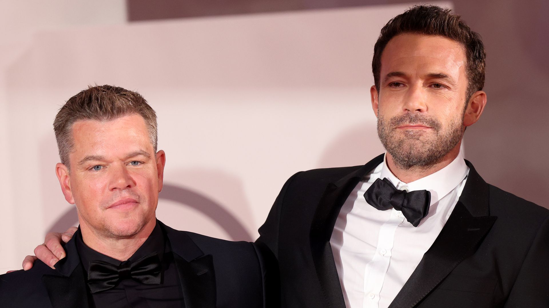 Ben Affleck and Matt Damon attend the red carpet of the movie "The Last Duel" during the 78th Venice International Film Festival on September 10, 2021 in Venice, Italy.