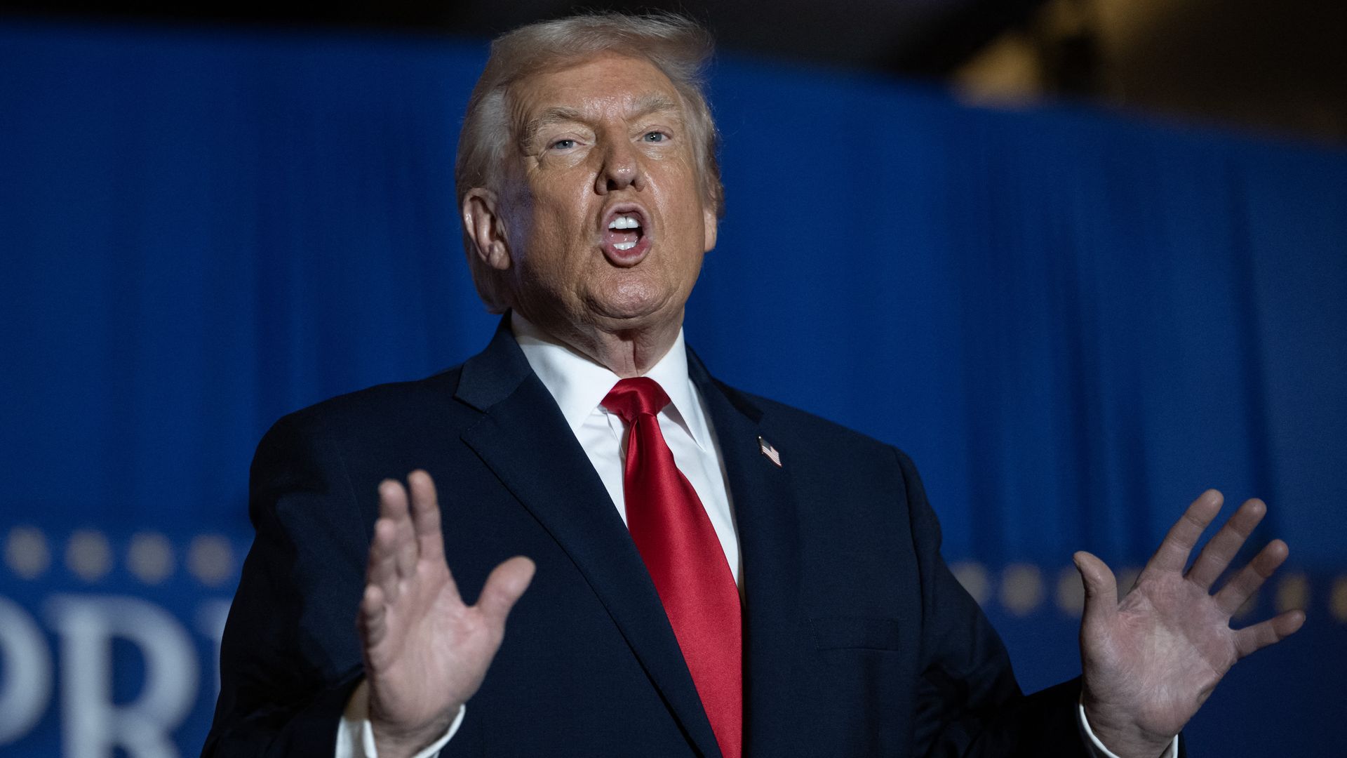 President Trump speaks with his hands raised at a rally in Pennsylvania. 
