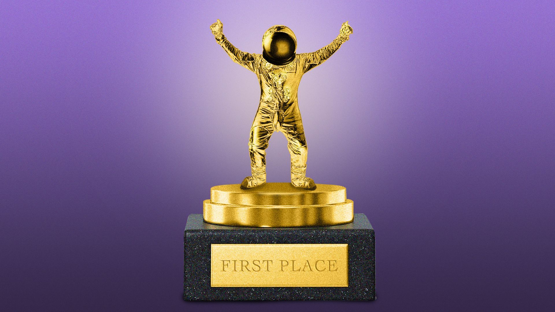 Illustration of a sports trophy with an astronaut instead of an athlete. 