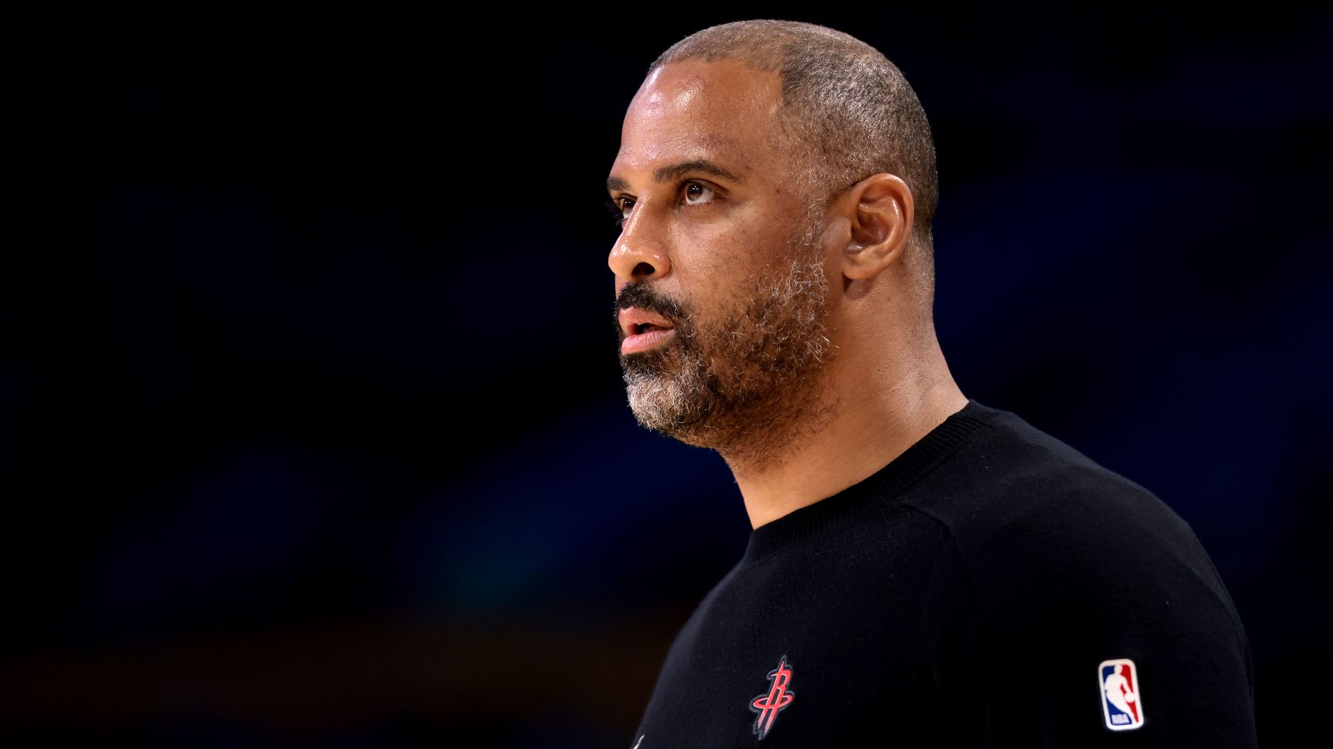 Head coach Ime Udoka of the Houston Rockets looks on during a game