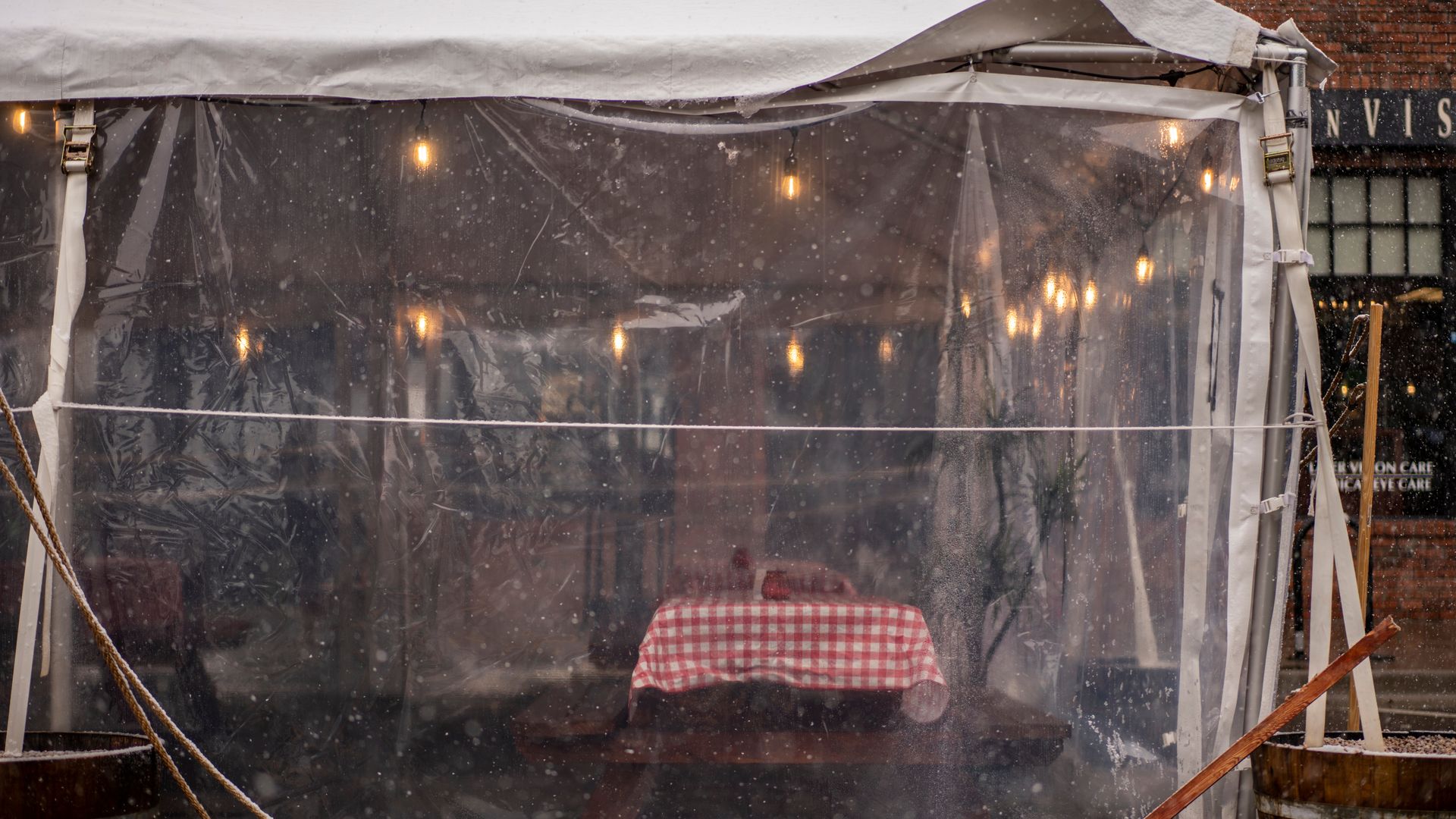 An outdoor dining table