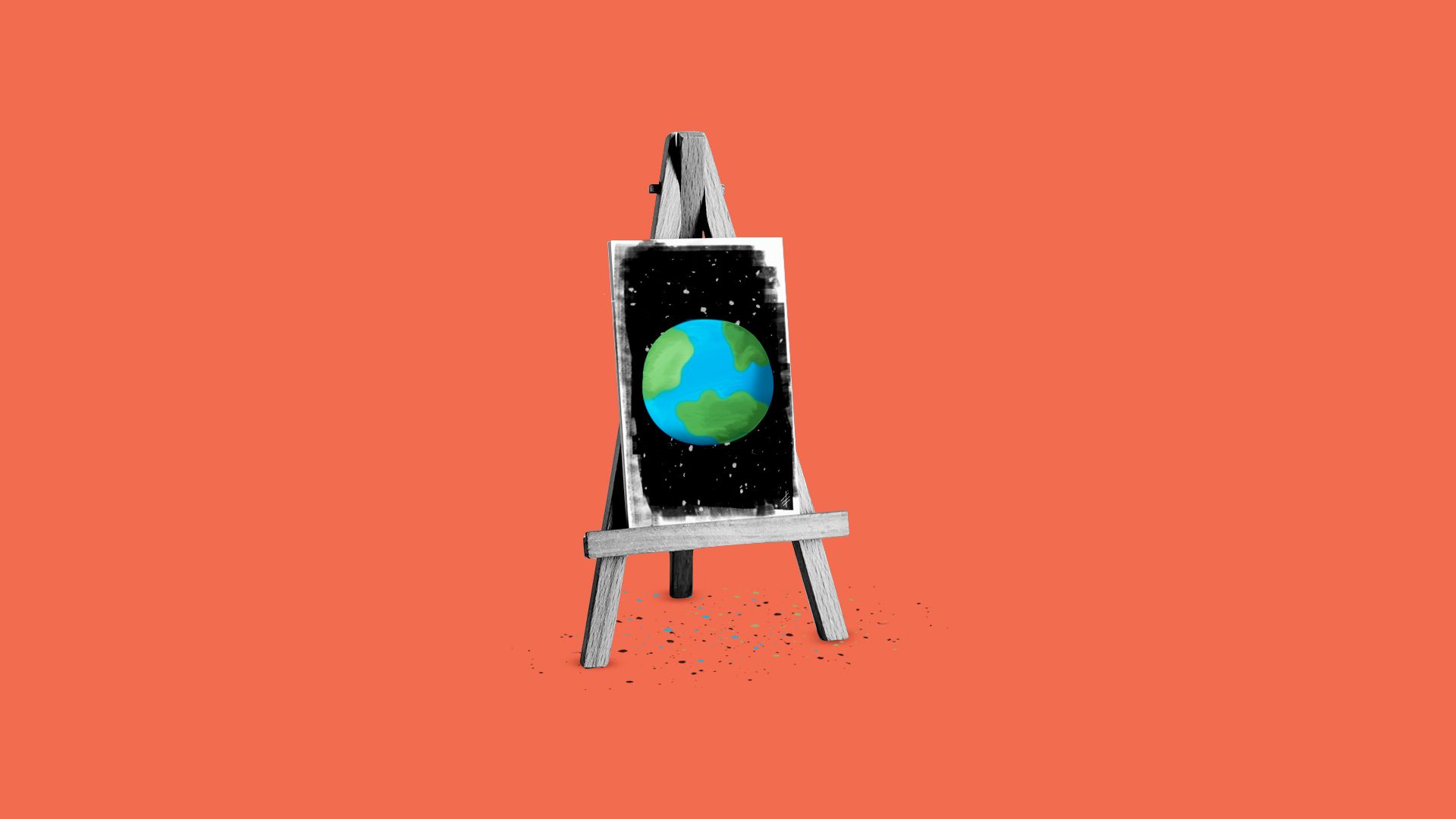 Illustration of a painter's easel showing a painting of an Earth-like planet.