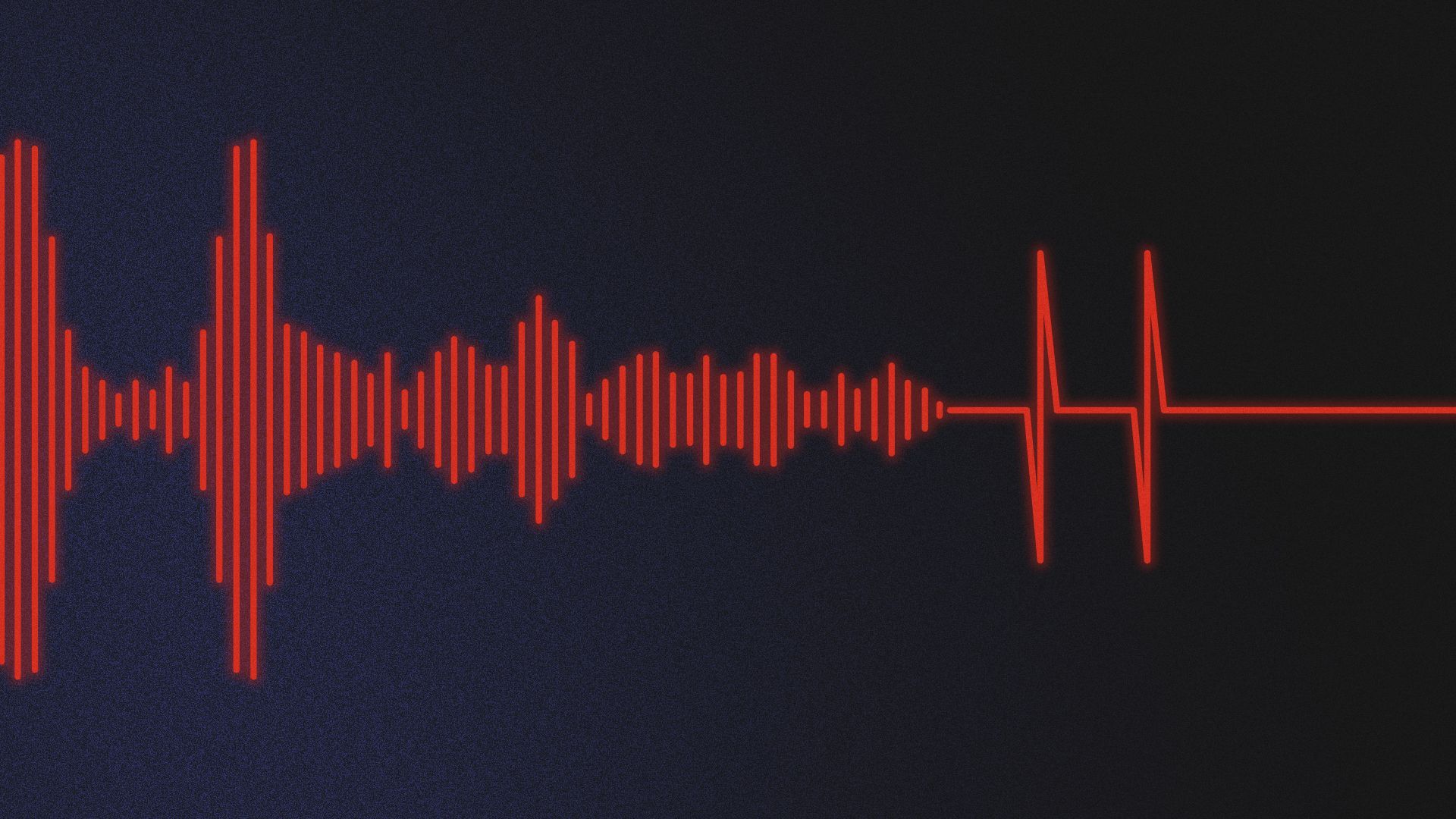 Illustration of an audio waveform morphing into an EKG flat line.