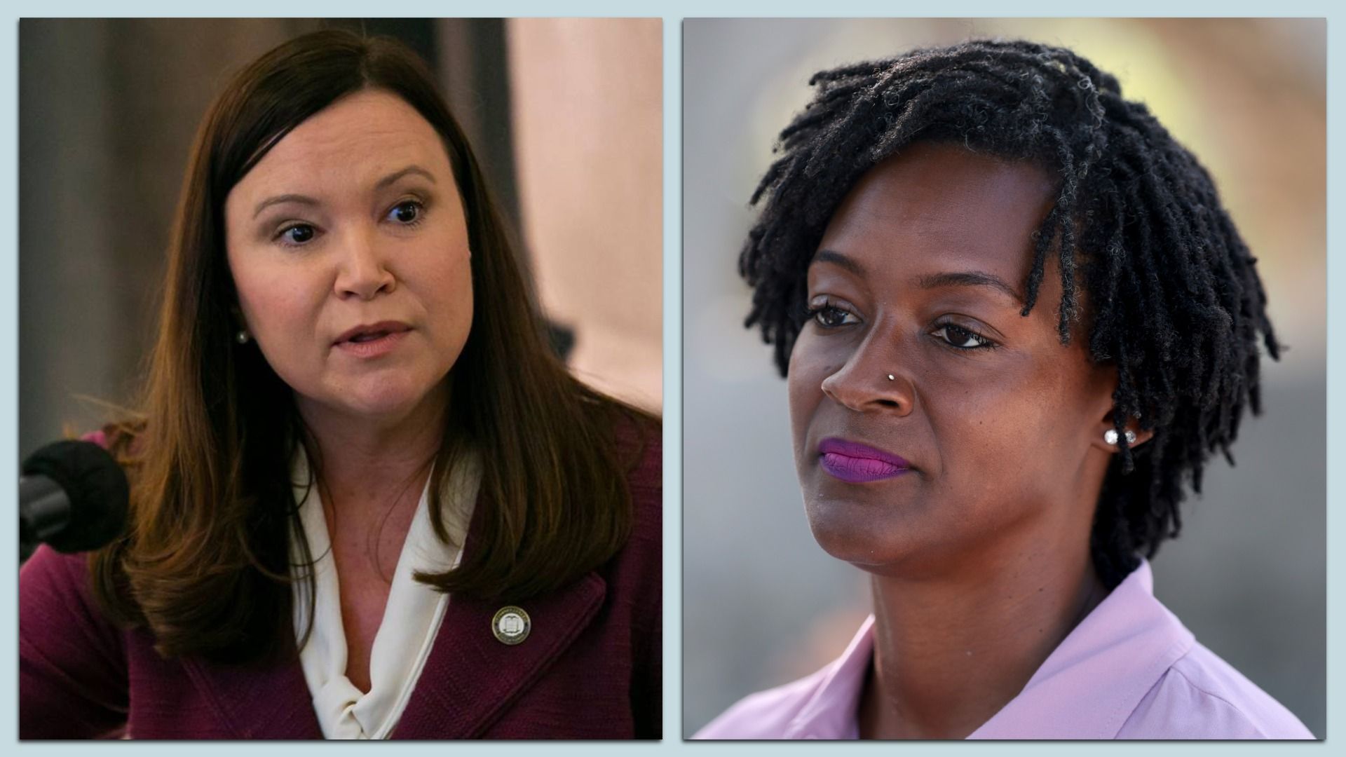 Republican Sen. Ashley Moody (left) and Democratic U.S. Senate candidate Angie Nixon. Photos: Matias J. Ocner/Miami Herald/Tribune News Service via Getty Images; Joe Raedle/Getty Images