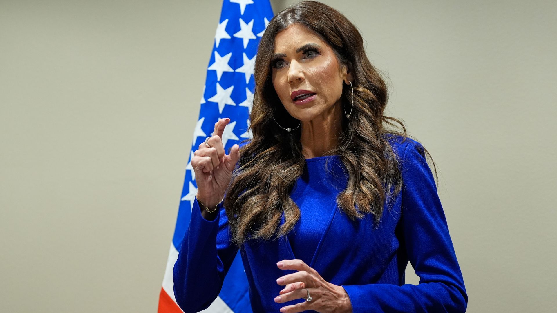  U.S. Homeland Security Secretary Kristi Noem speaks about tsunami warnings following the massive earthquake in Russia on July 30, 2025 in Santiago, Chile. Noem is on a multi-day visit to Argentina, Chile, and Paraguay. (Photo by Alex Brandon-Pool/Getty Images)