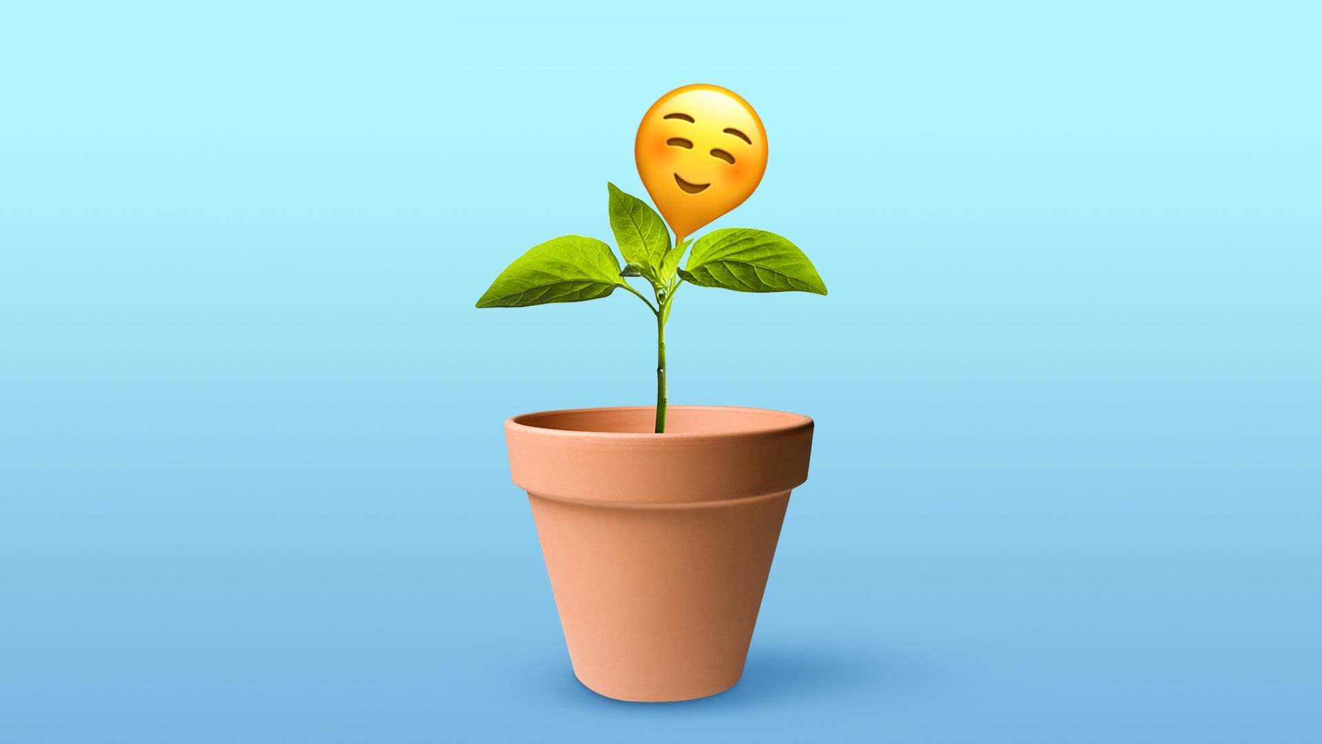 Illustration of a smiley face sprouting from a potted plant