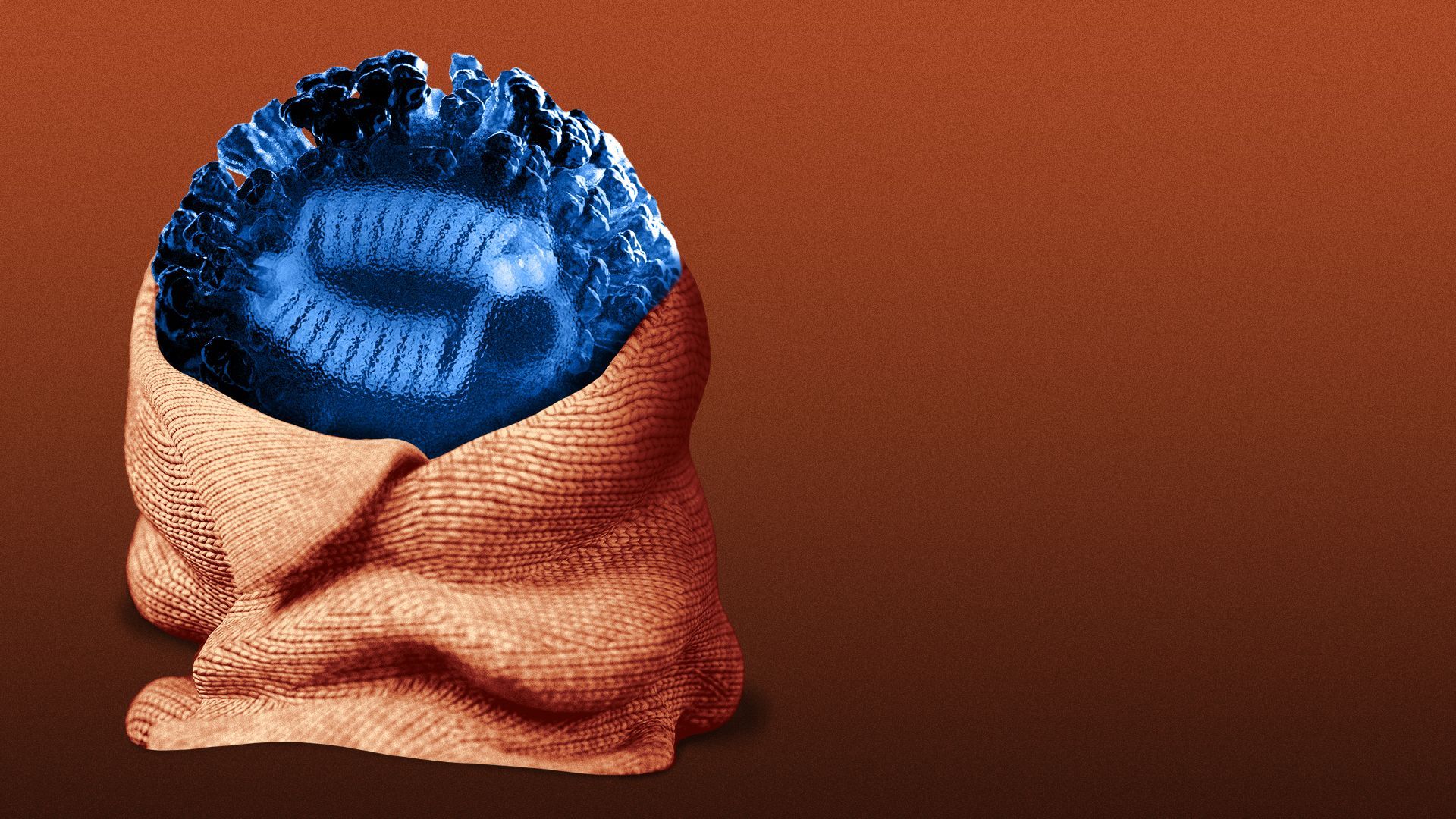Illustration of an influenza particle wrapped in a blanket.