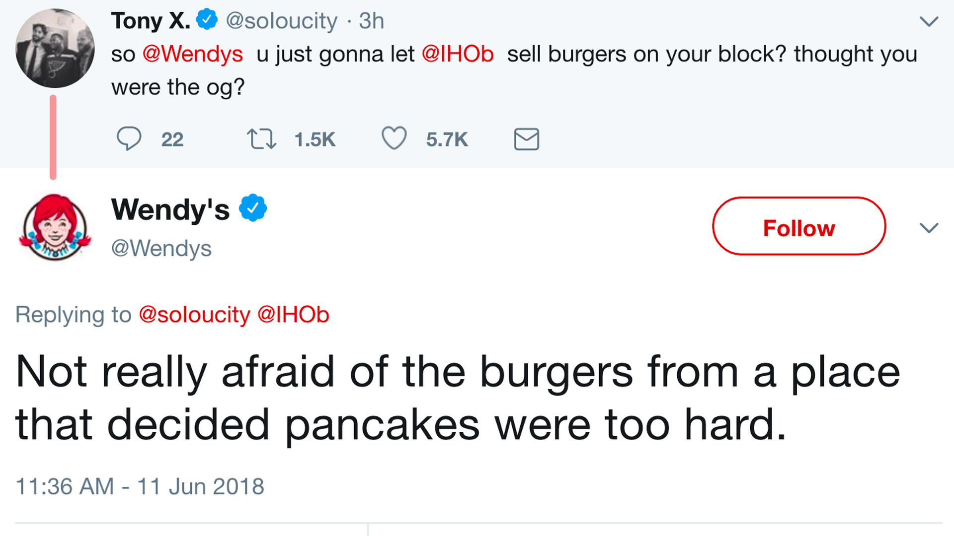 Wendy's mean tweet about International House of Burgers