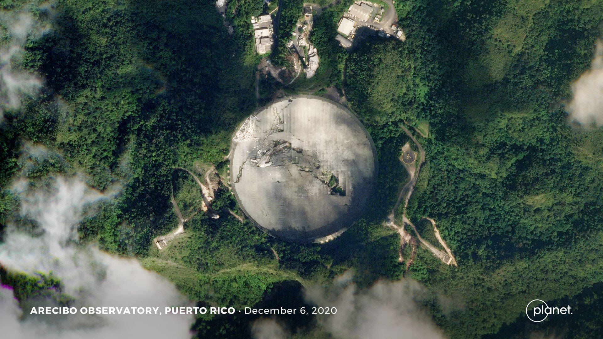 The Arecibo Observatory seen by a satellite. Photo: Planet Labs Inc.