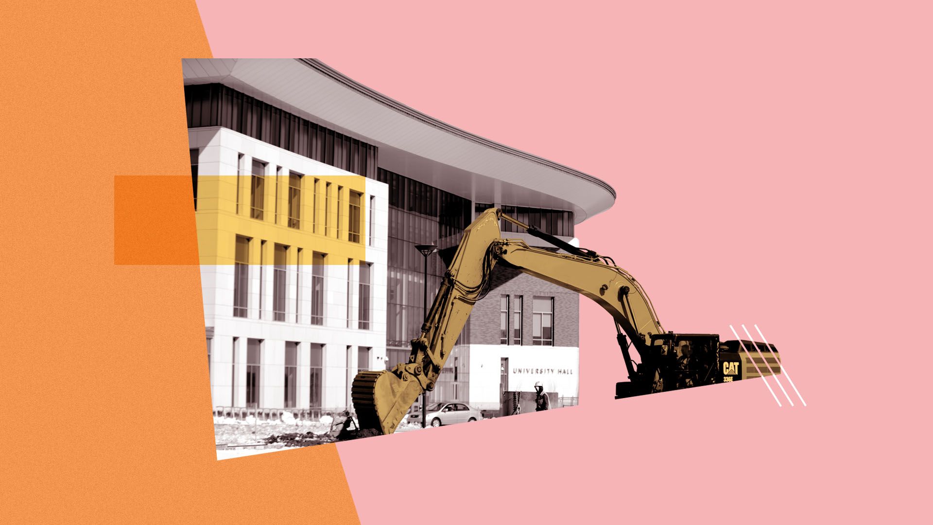 Photo illustration of construction taking place at UMass Boston