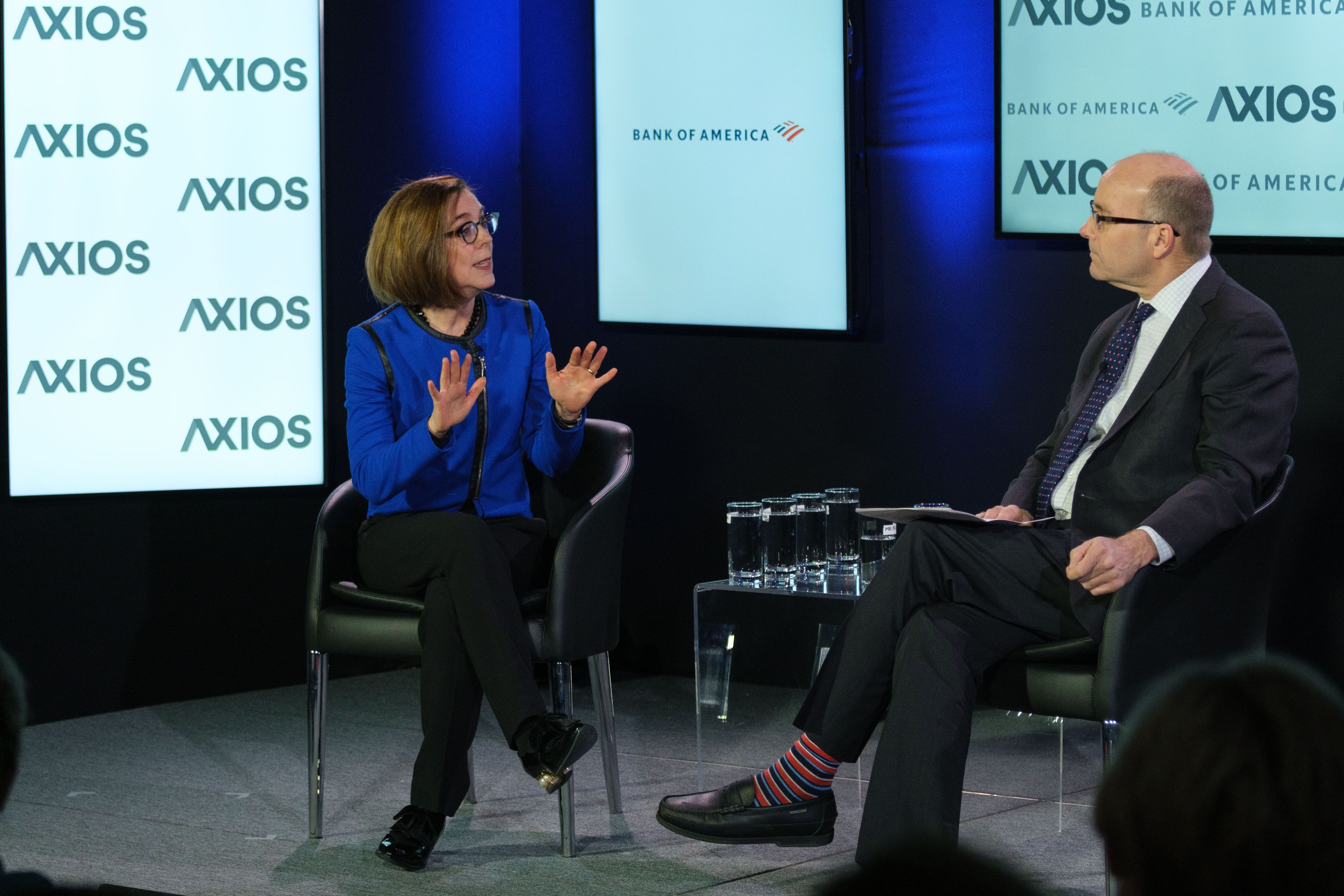 Oregon Governor Kate Brown and Axios Executive Editor Mike Allen on the Axios stage