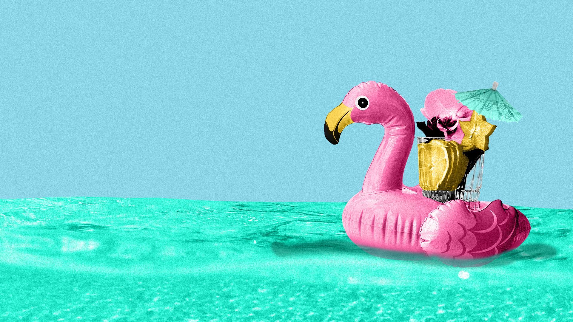 Illustration of a drink on a flamingo pool float.