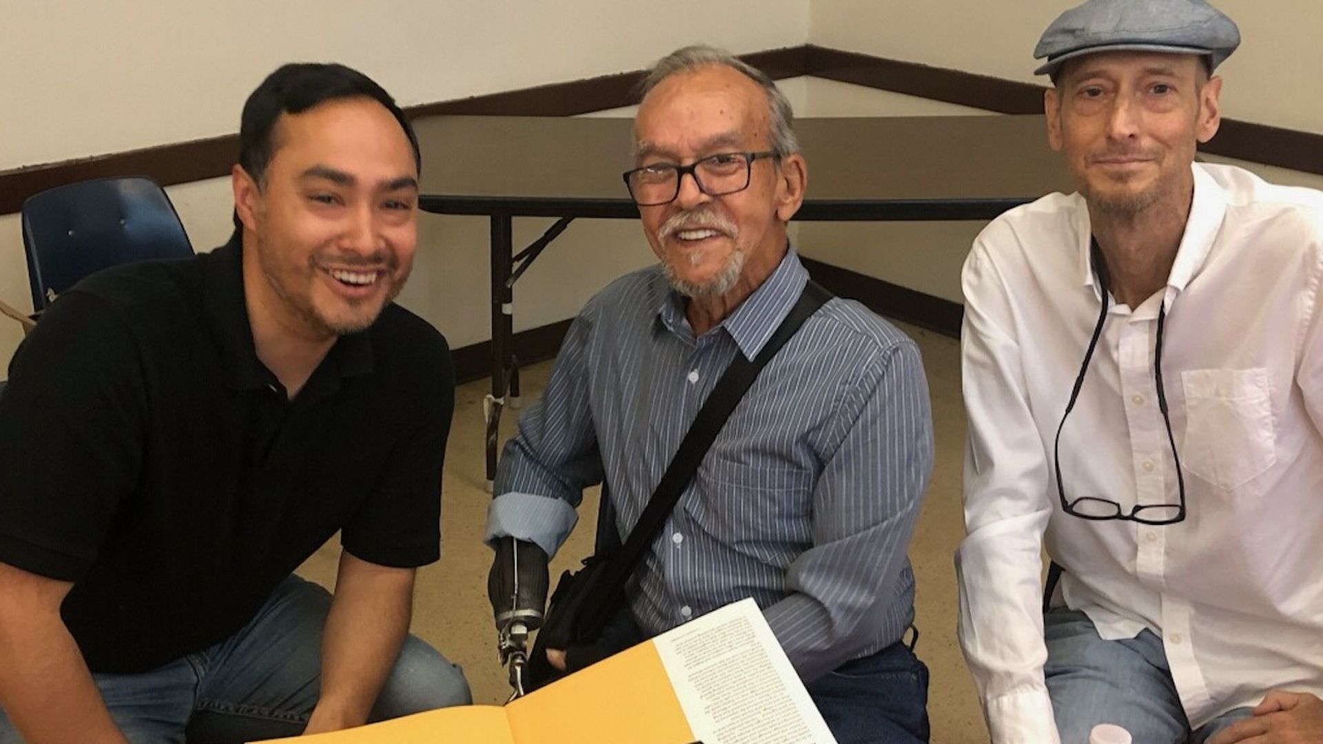 Jesse Trevino (center) with Joaquin Castro and Anthony Head.