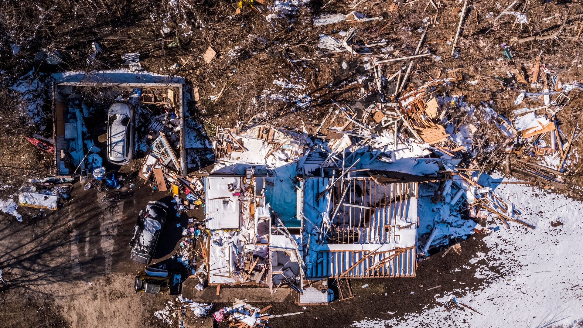 A destroyed home from a tornado