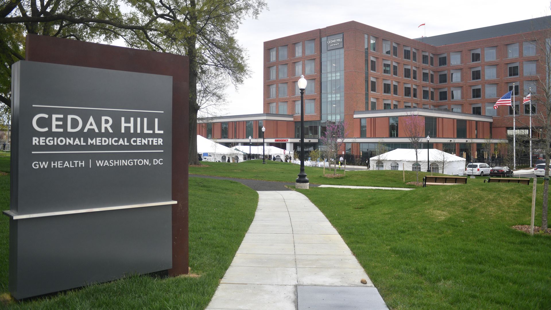 A photograph showing the exterior of a brick hospital.